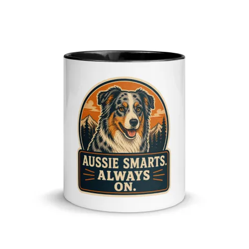 Color Inside Mug, Aussie Gift: Aussie Smarts. Always On. - 11 oz - Black