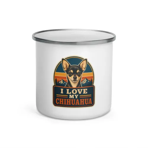 Enamel Camp Mug, Chihuahua Gift: I Love My Chihuahua - 12 oz - White