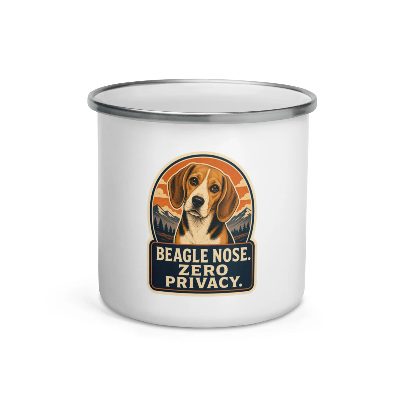 Enamel Camp Mug, Beagle Gift: Beagle Nose. Zero Privacy.