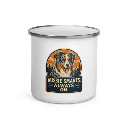 Enamel Camp Mug, Aussie Gift: Aussie Smarts. Always On. - 12 oz - White