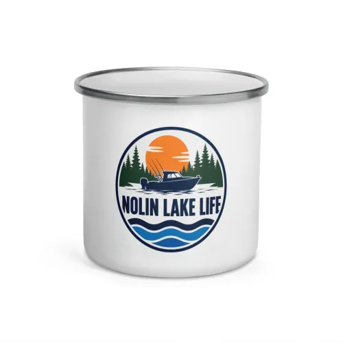 Enamel Camp Boat Mug, Nolin Lake Life, Bold Emblem - 12 oz - White