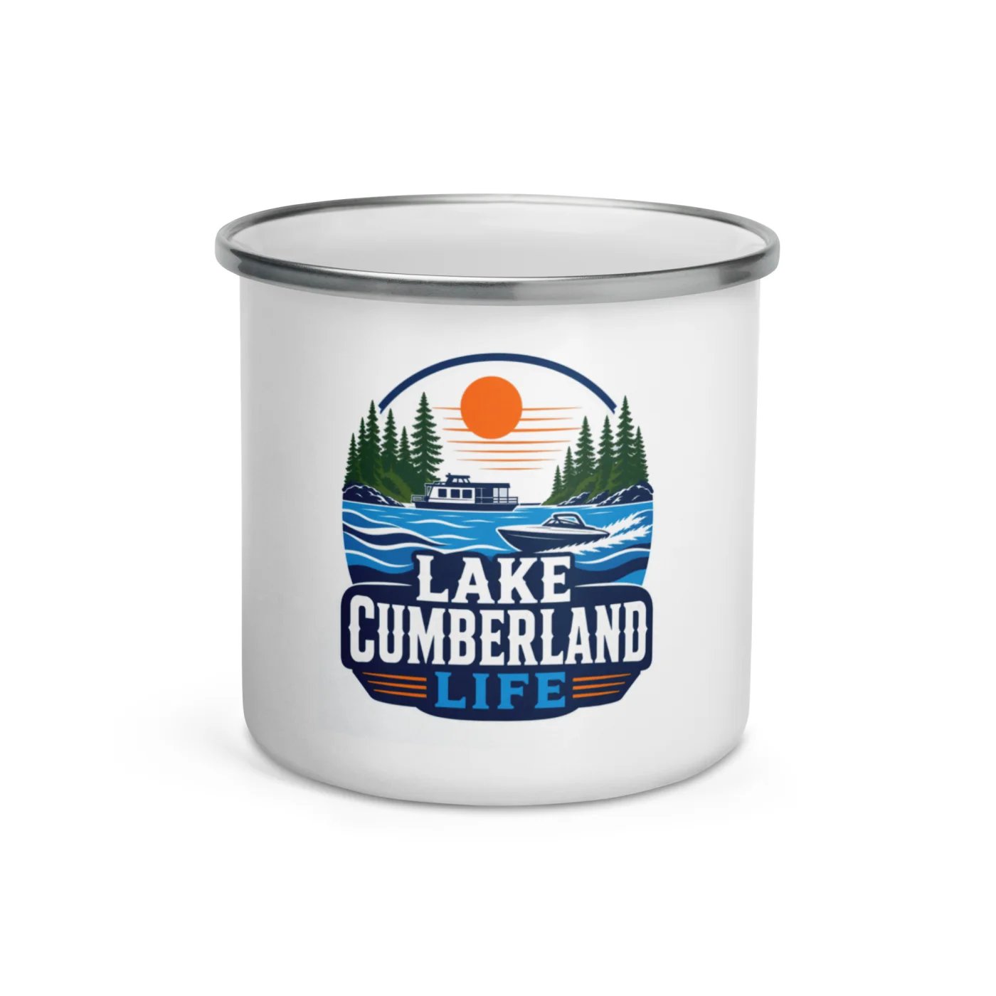 Enamel Camp Boat Mug, Lake Cumberland Life, Bold Emblem