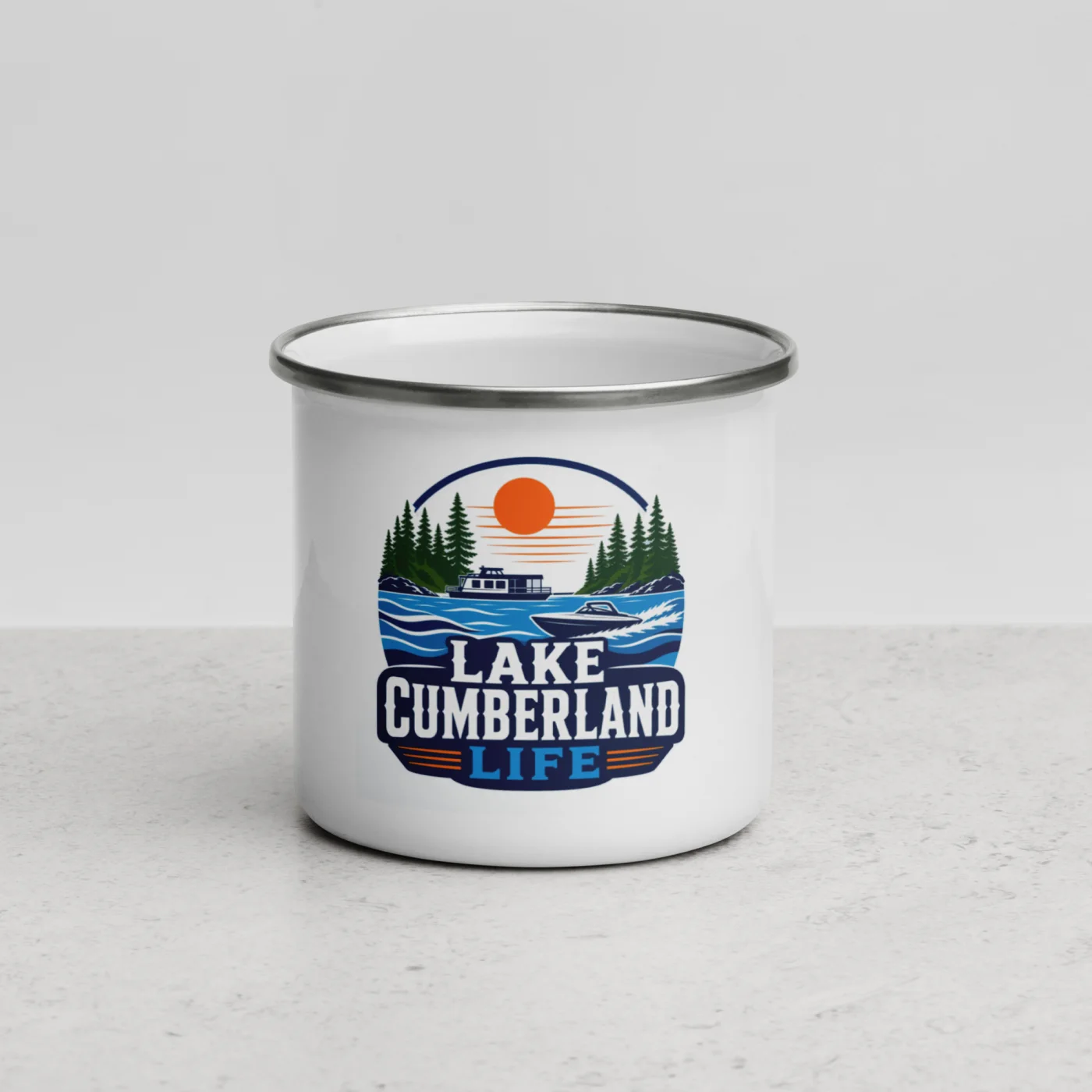 Enamel Camp Boat Mug, Lake Cumberland Life, Bold Emblem