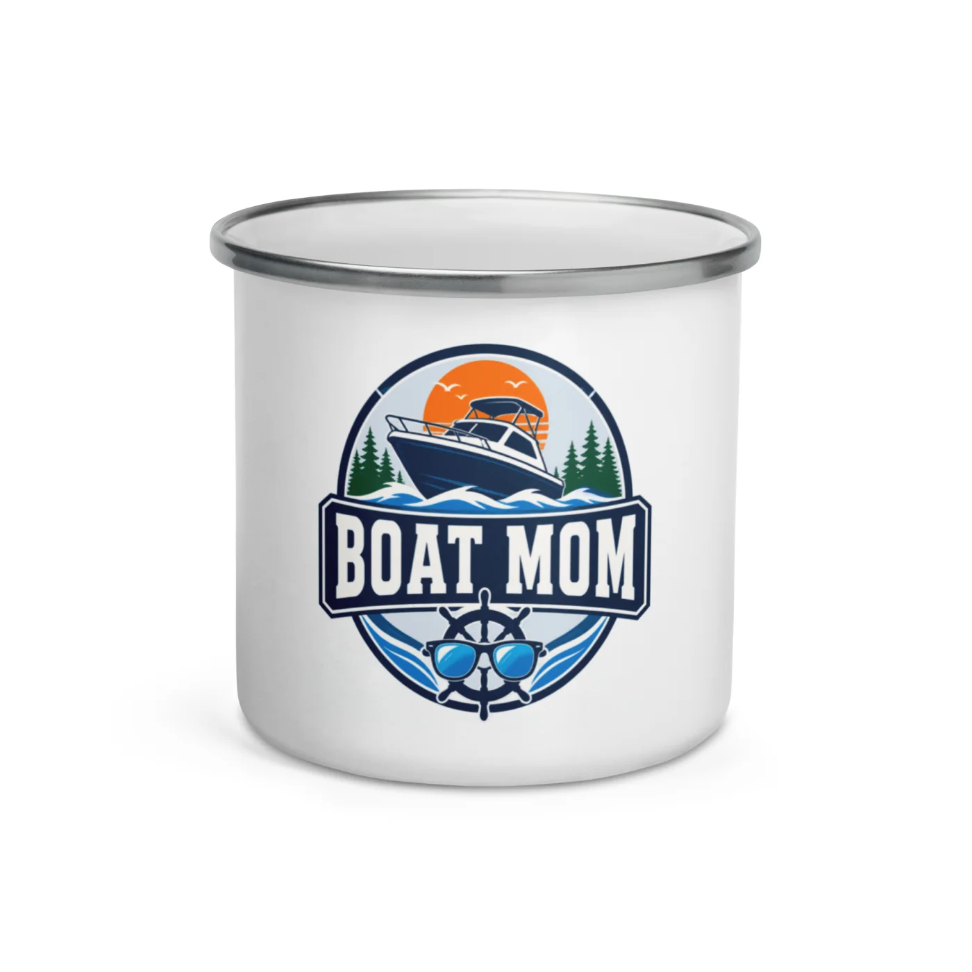 Enamel Camp Boat Mug, Boat Mom, Bold Emblem