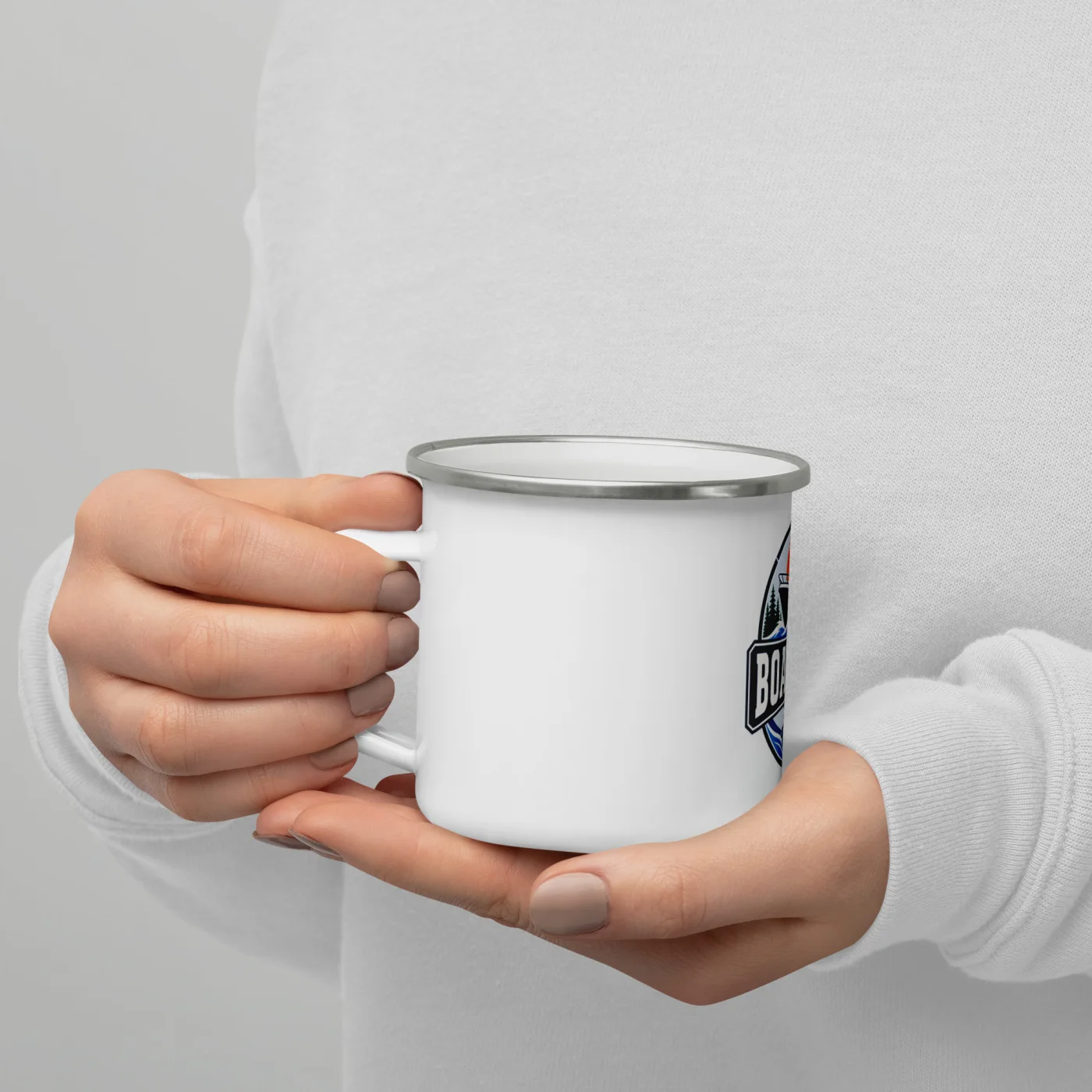 Enamel Camp Boat Mug, Boat Mom, Bold Emblem