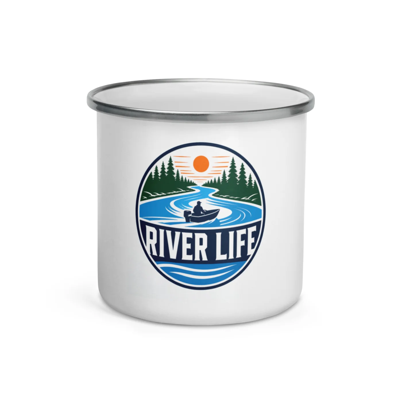 Enamel Camp Boat Mug, River Life, Bold Emblem