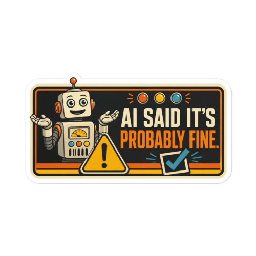 Funny AI Vinyl Sticker, Funny Robot: AI Said It's Probably Fine. - 5.5″×5.5″ - White
