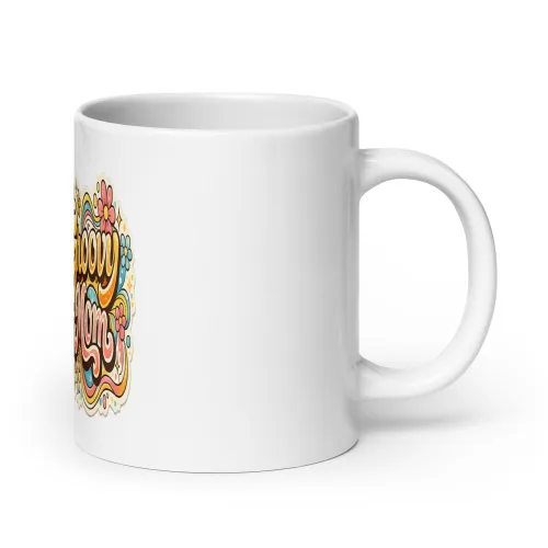 Ceramic Mug, Groovy Mom Mug, Retro Mom Mug Gift, Vintage Mom Coffee Mug, Mother’s Day Gift, Cool Mom Mug, Trendy Mom Gift, Cute Mom Mug - 20 oz - White