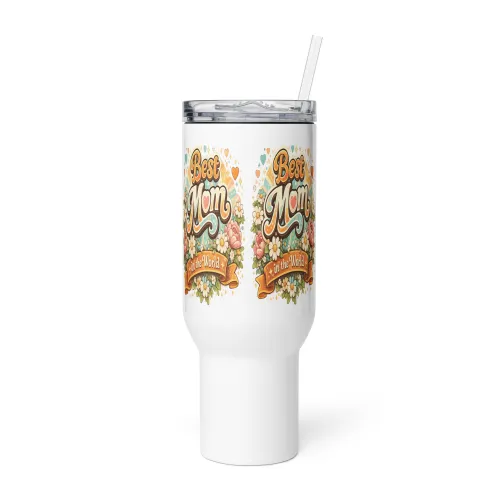 Best Mom in the World Travel Mug, Retro Mom Tumbler, Mother’s Day Gift, Floral Mom Coffee Tumbler, Gift for Mom, Cute Mom Mug, Mom On The Go - 40 oz - White