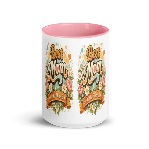Best Mom Mug – Mother’s Day Gift, Floral Coffee Mug, Gift for Mom, Cute Mom Mug - 15 oz - Pink