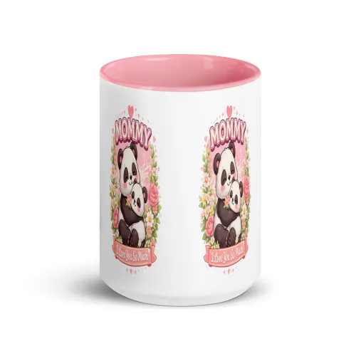 Color Inside Coffee Mug, Mommy Panda Mug, Cute Mom Mug Gift, Panda Coffee Mug, Mother’s Day Gift, New Mom Gift, Baby Shower Gift, I Love You Mom Mug - 15 oz - Pink