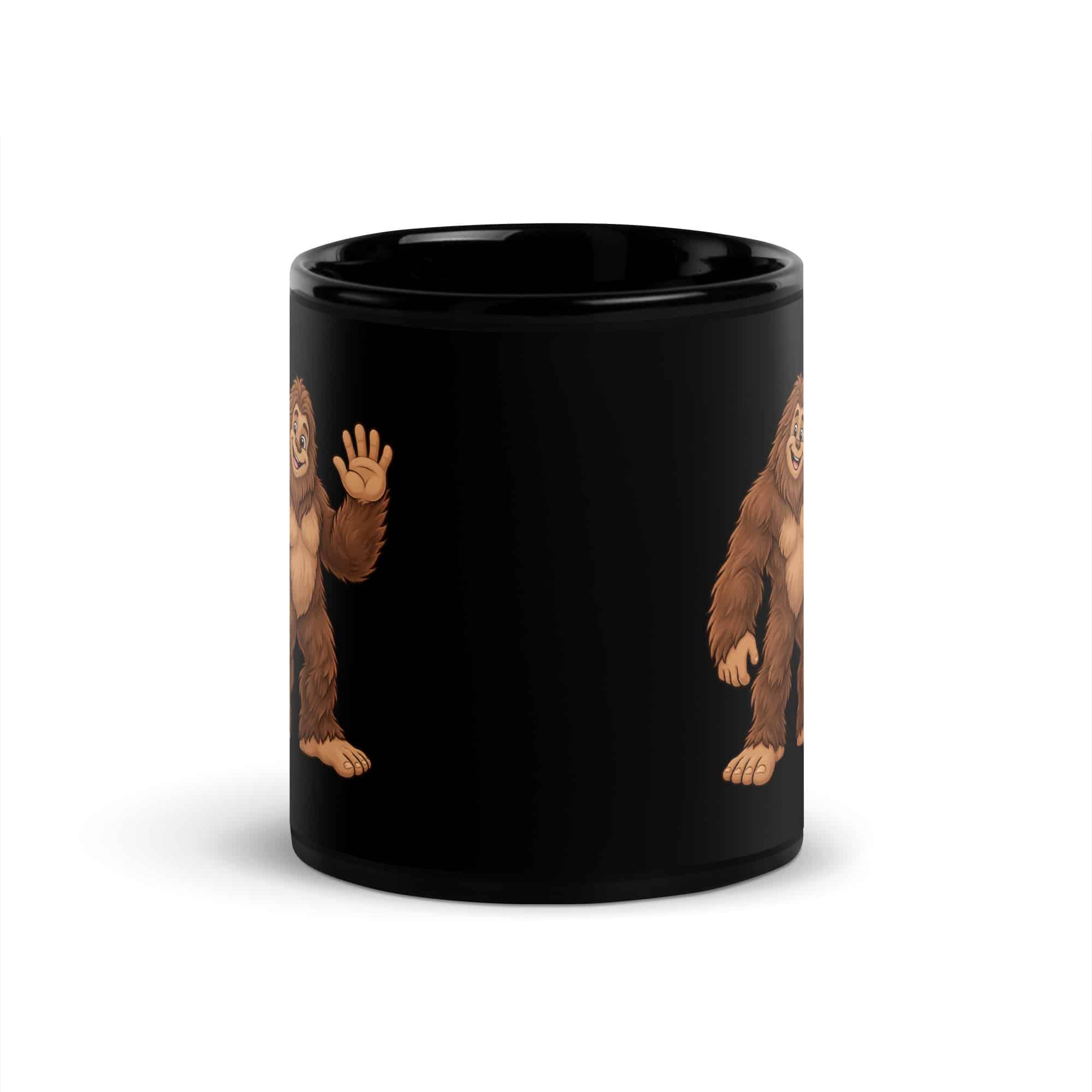 Friendly Waving Bigfoot Black Mug