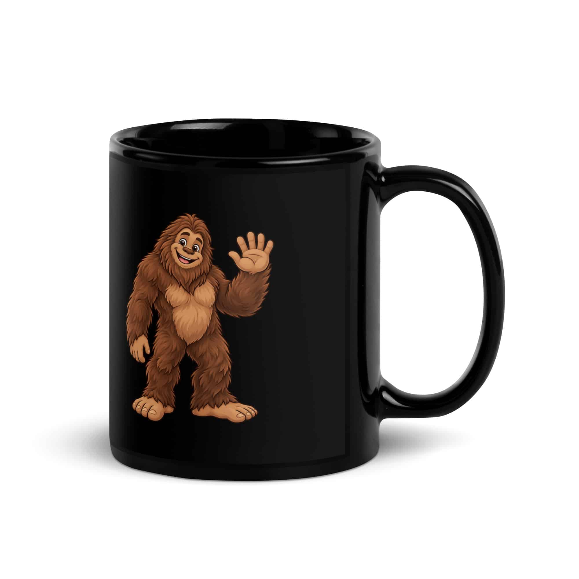 Friendly Waving Bigfoot Black Mug