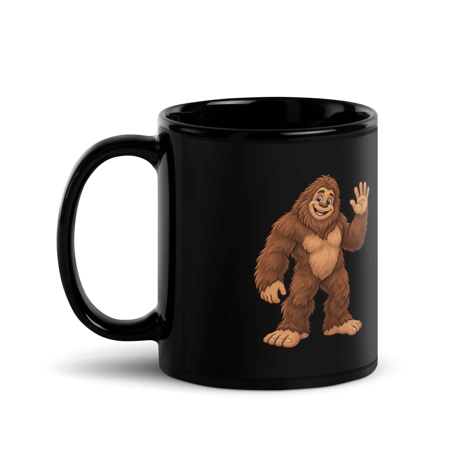 Friendly Waving Bigfoot Black Mug