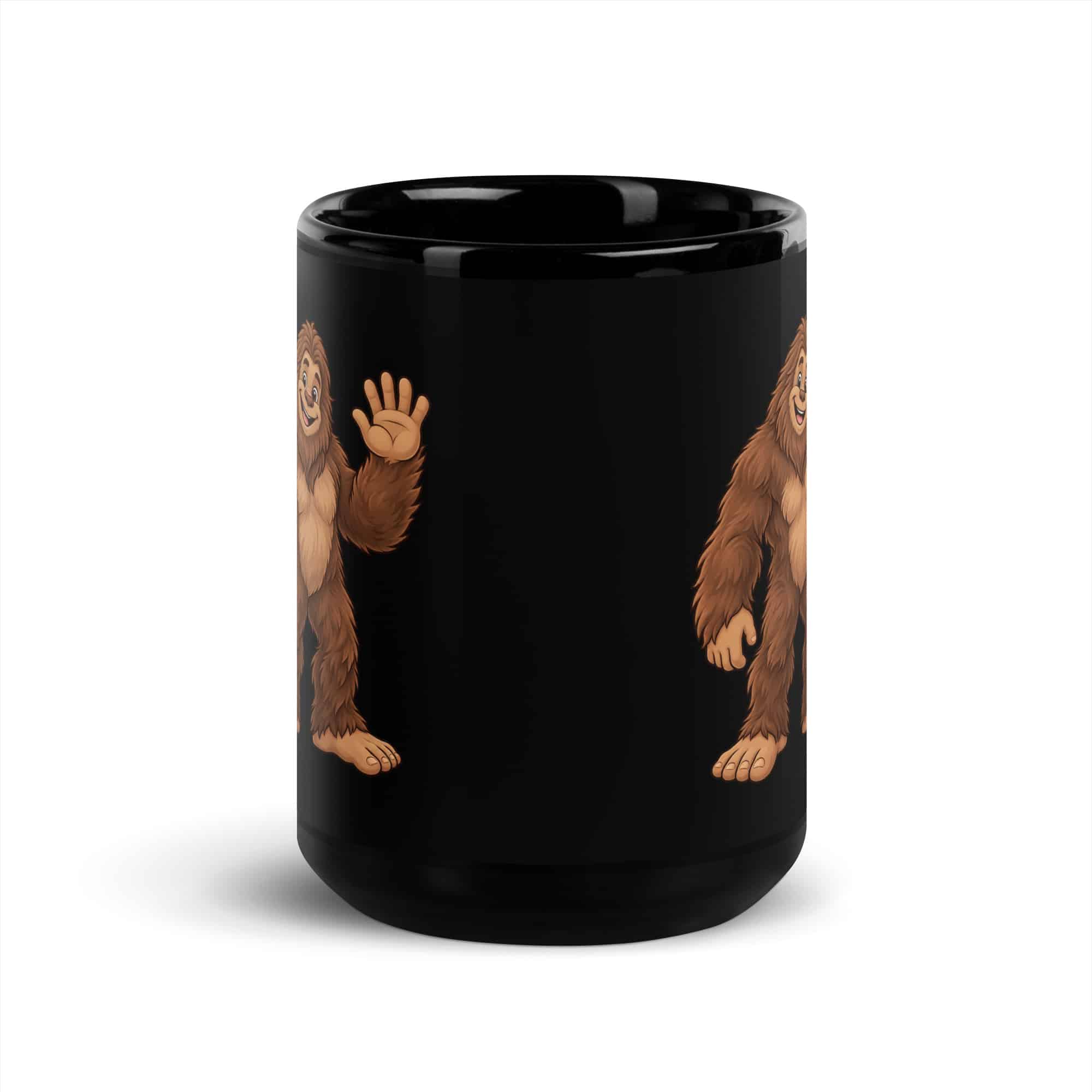 Friendly Waving Bigfoot Black Mug