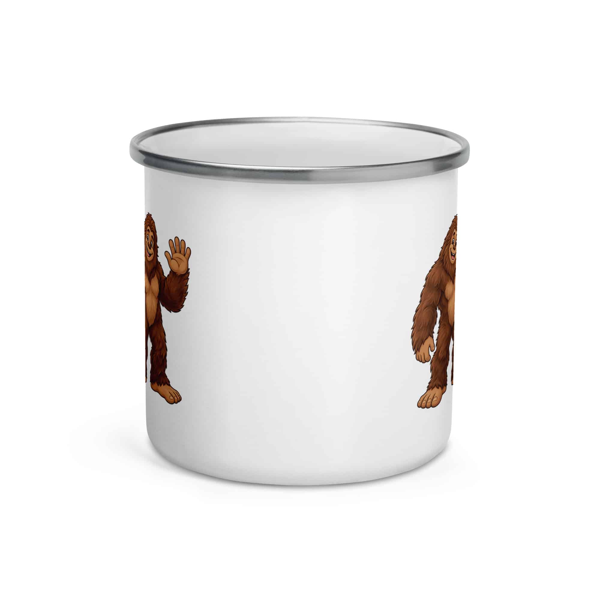 Friendly Waving Bigfoot Enamel Camp Mug