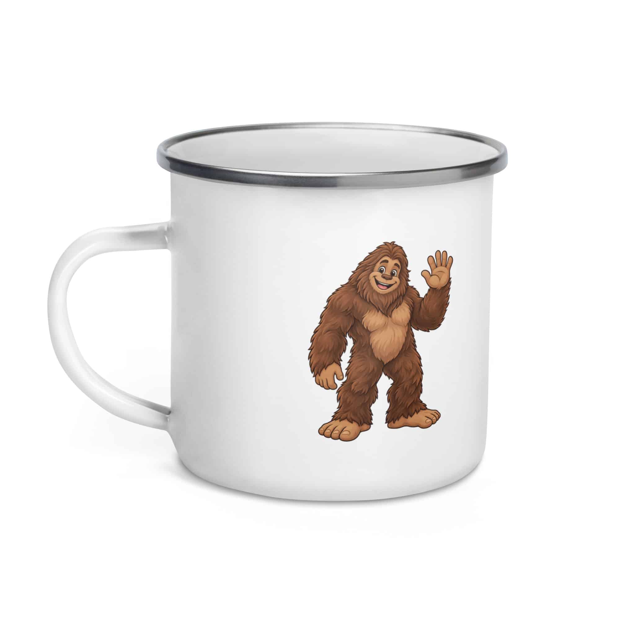 Friendly Waving Bigfoot Enamel Camp Mug