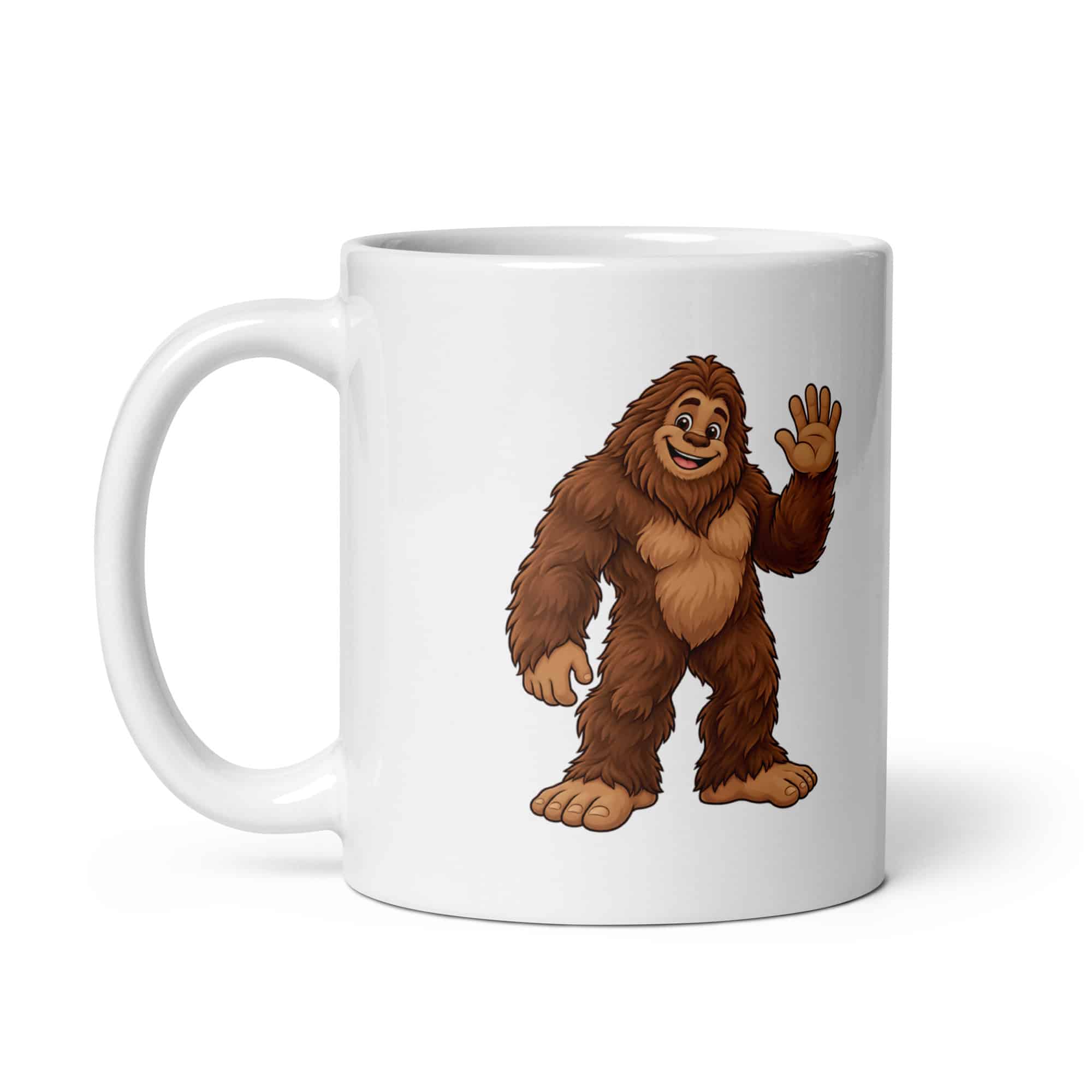 Friendly Waving Bigfoot White Ceramic Coffee Mug