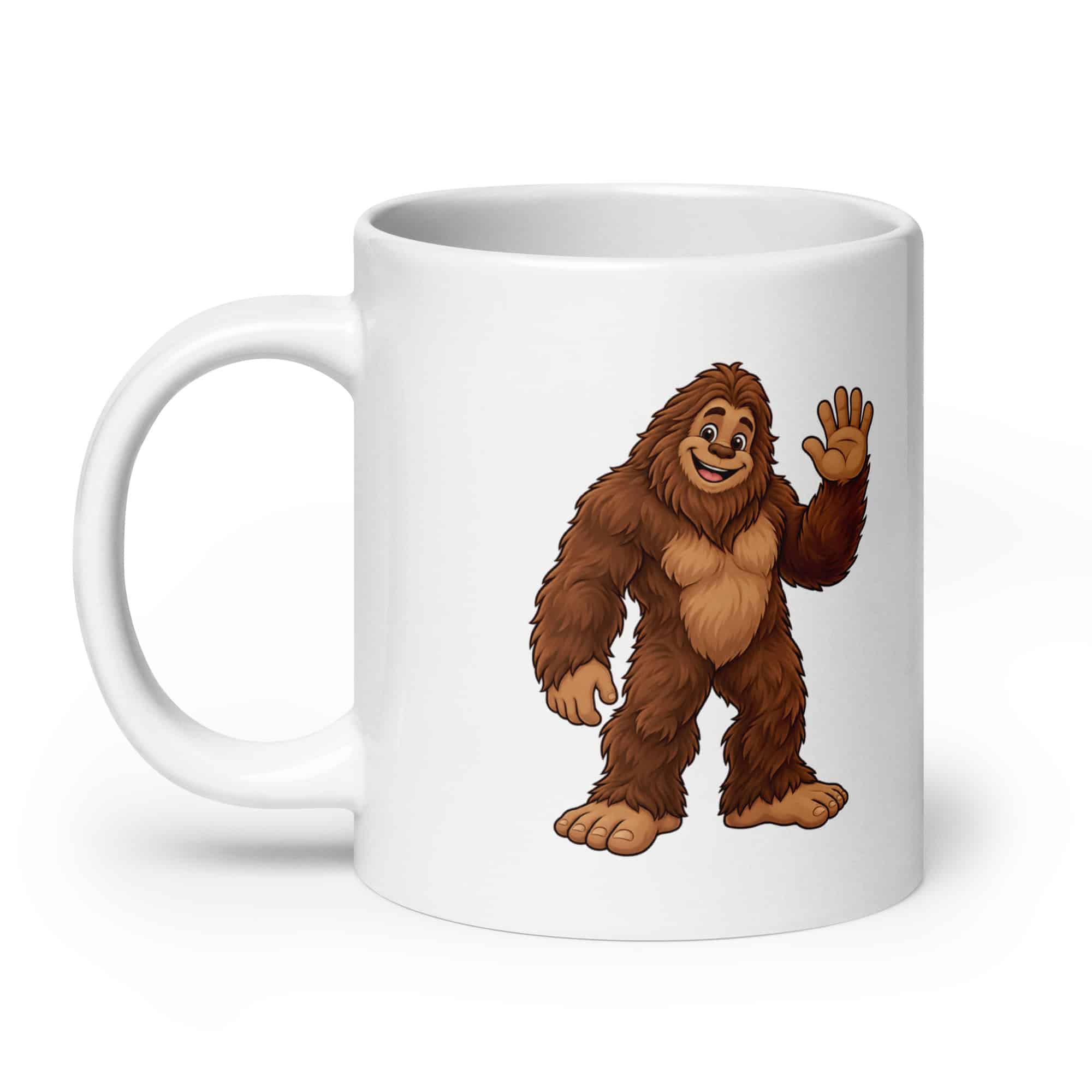 Friendly Waving Bigfoot White Ceramic Coffee Mug