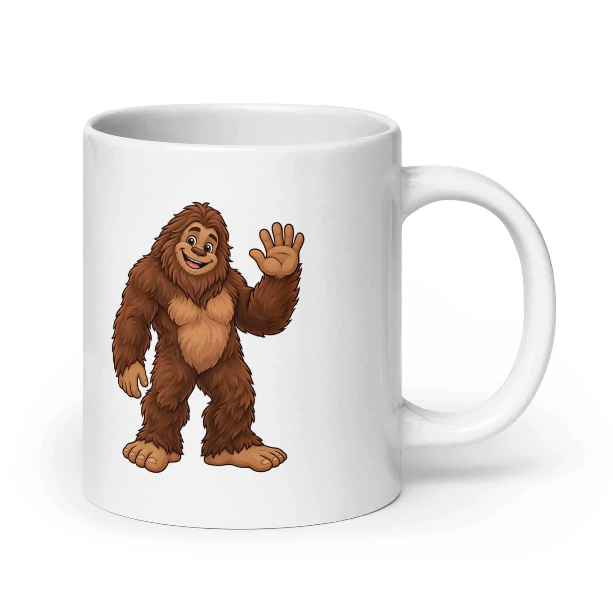 Friendly Waving Bigfoot White Ceramic Coffee Mug