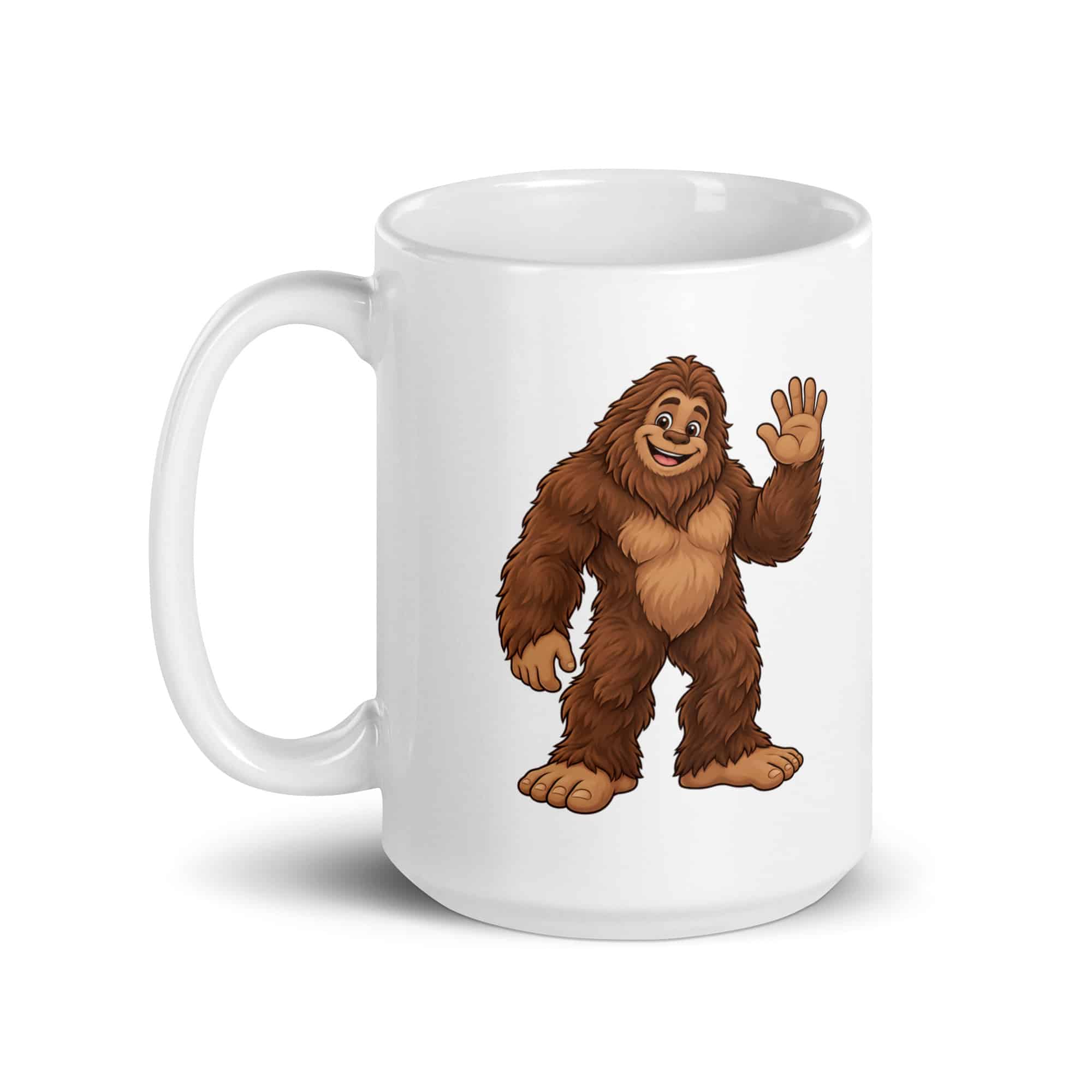 Friendly Waving Bigfoot White Ceramic Coffee Mug