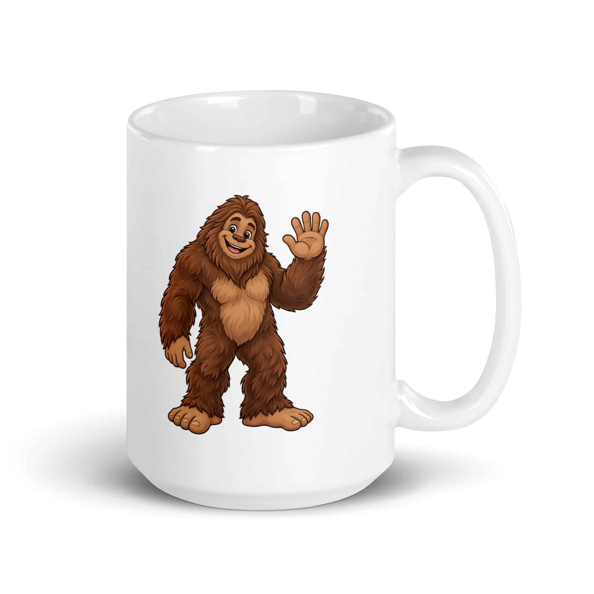 Friendly Waving Bigfoot White Ceramic Coffee Mug