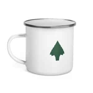 02 Knapped Flint Arrowhead Forest Green Enamel Camp Mug - 12 oz - Left