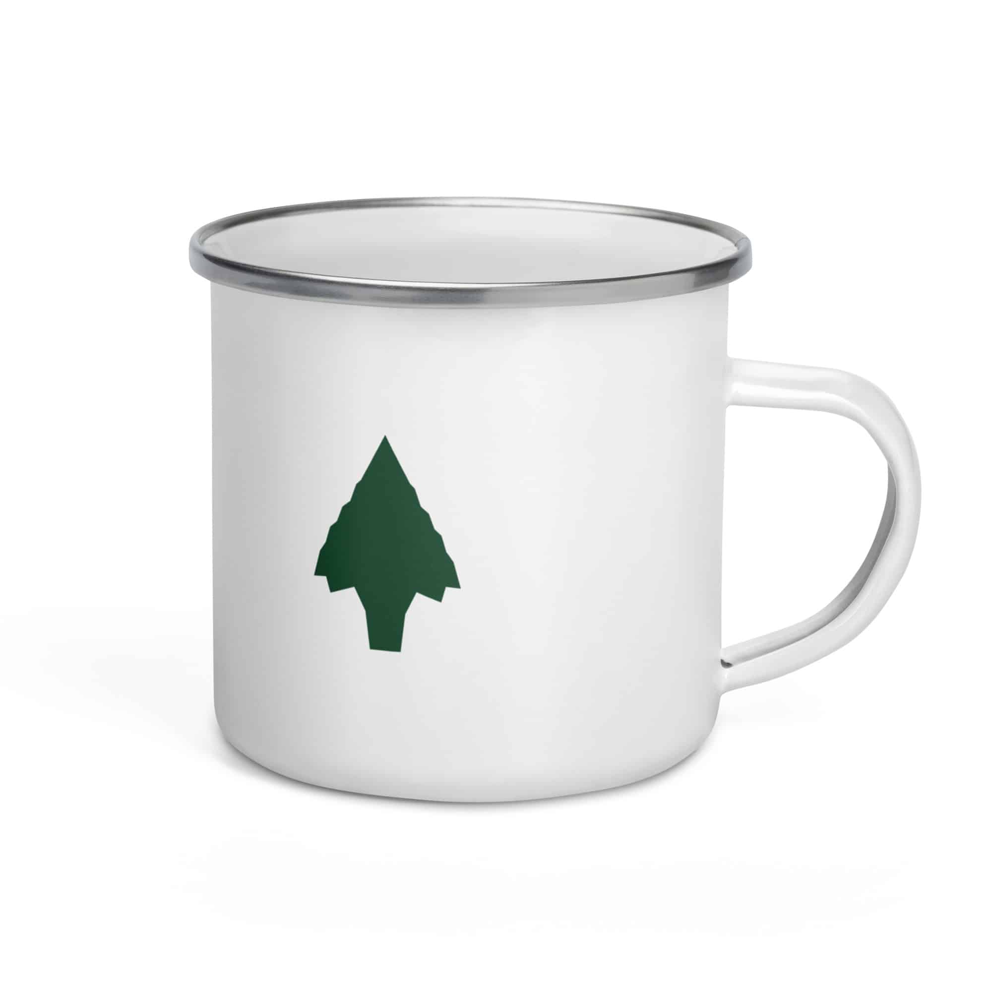Forest Green Knapped Flint Arrowhead Enamel Camp Mug