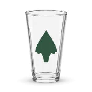 02 Knapped Flint Arrowhead Forest Green Pint Glass - 16 oz - Main