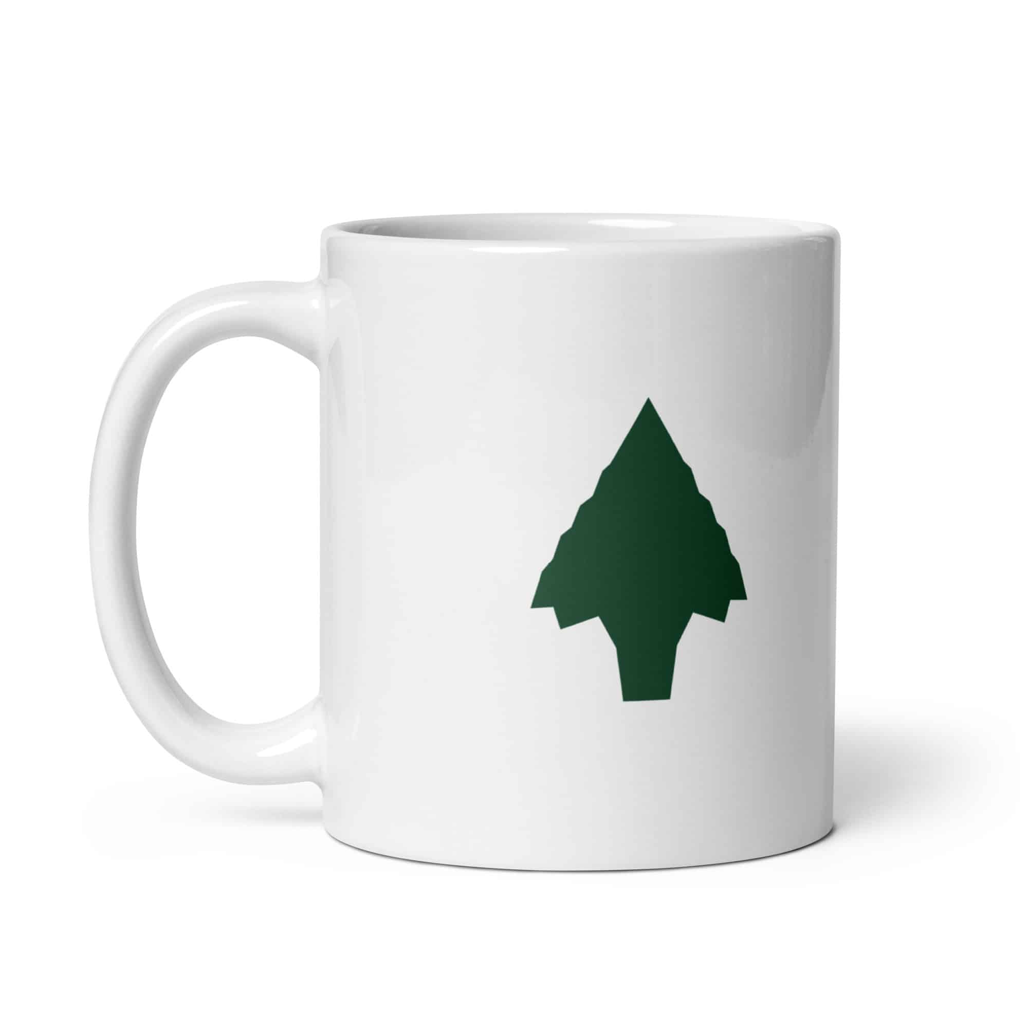 Forest Green Knapped Flint Arrowhead White Ceramic Coffee Mug