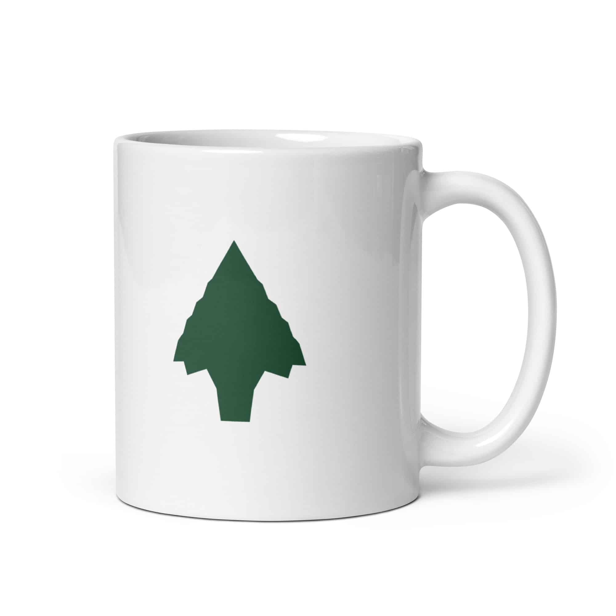 Forest Green Knapped Flint Arrowhead White Ceramic Coffee Mug