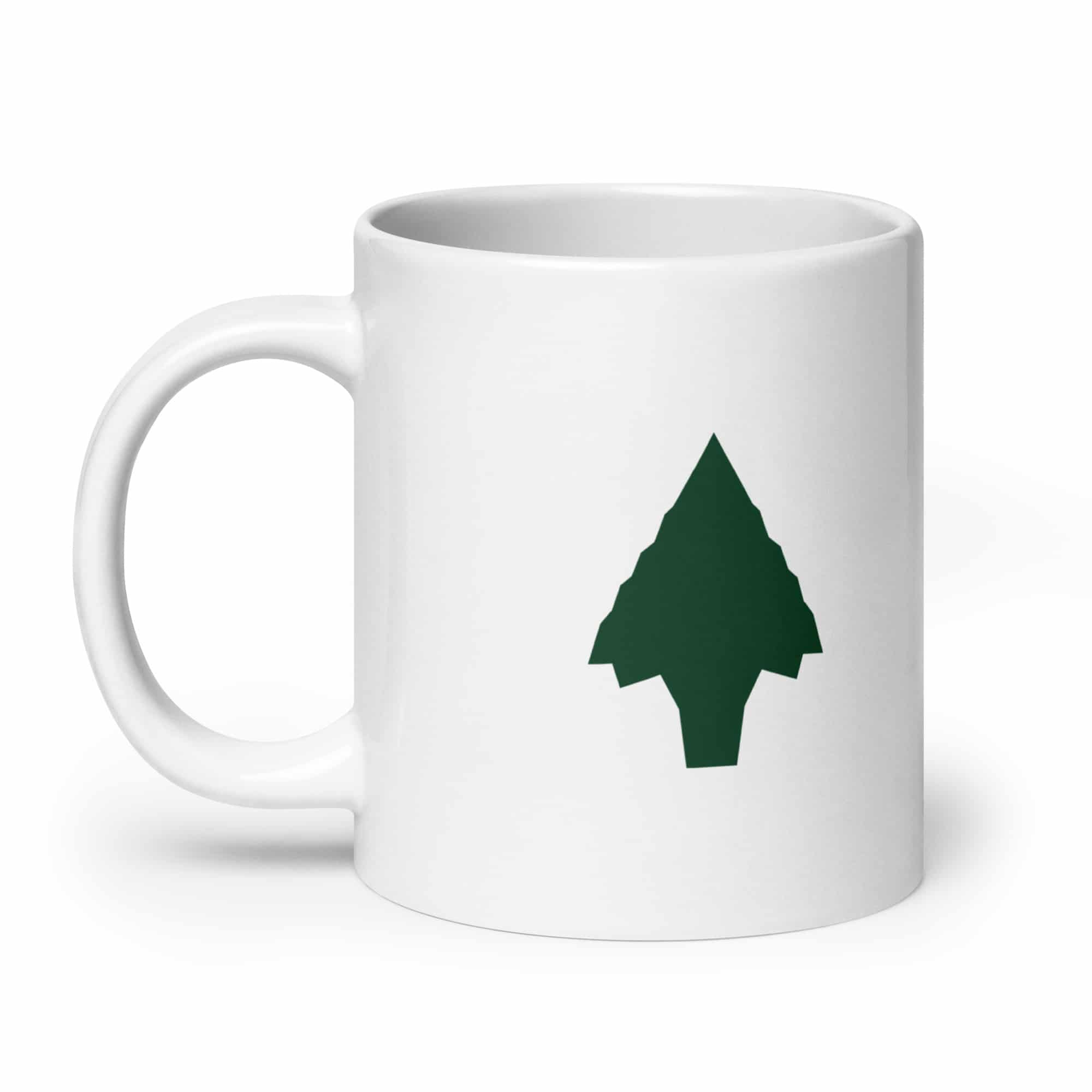 Forest Green Knapped Flint Arrowhead White Ceramic Coffee Mug