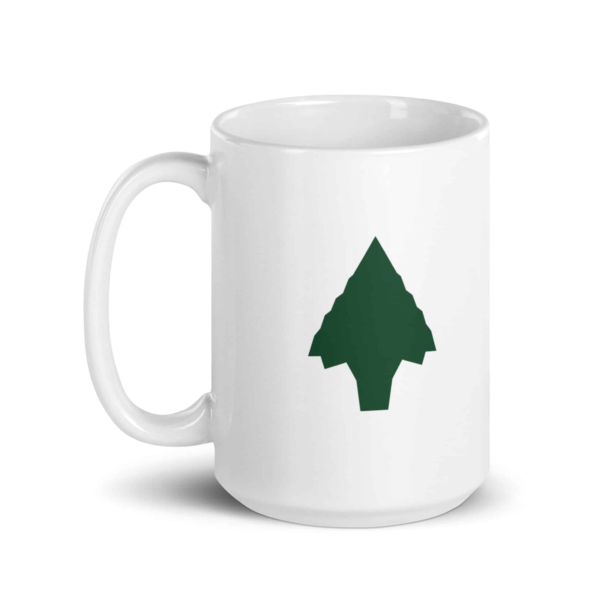 Forest Green Knapped Flint Arrowhead White Ceramic Coffee Mug