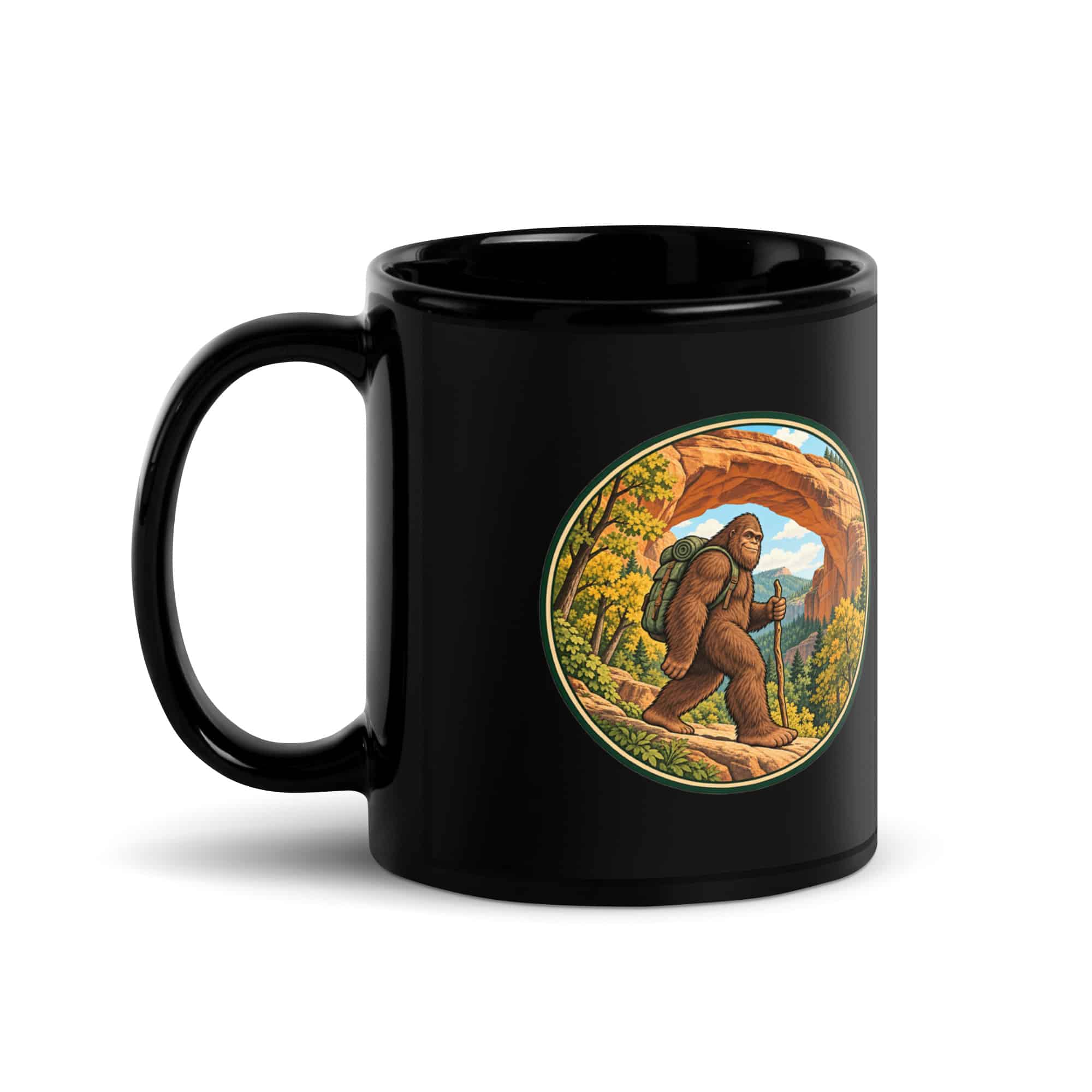 Gorge Arch Hiker Bigfoot Black Mug