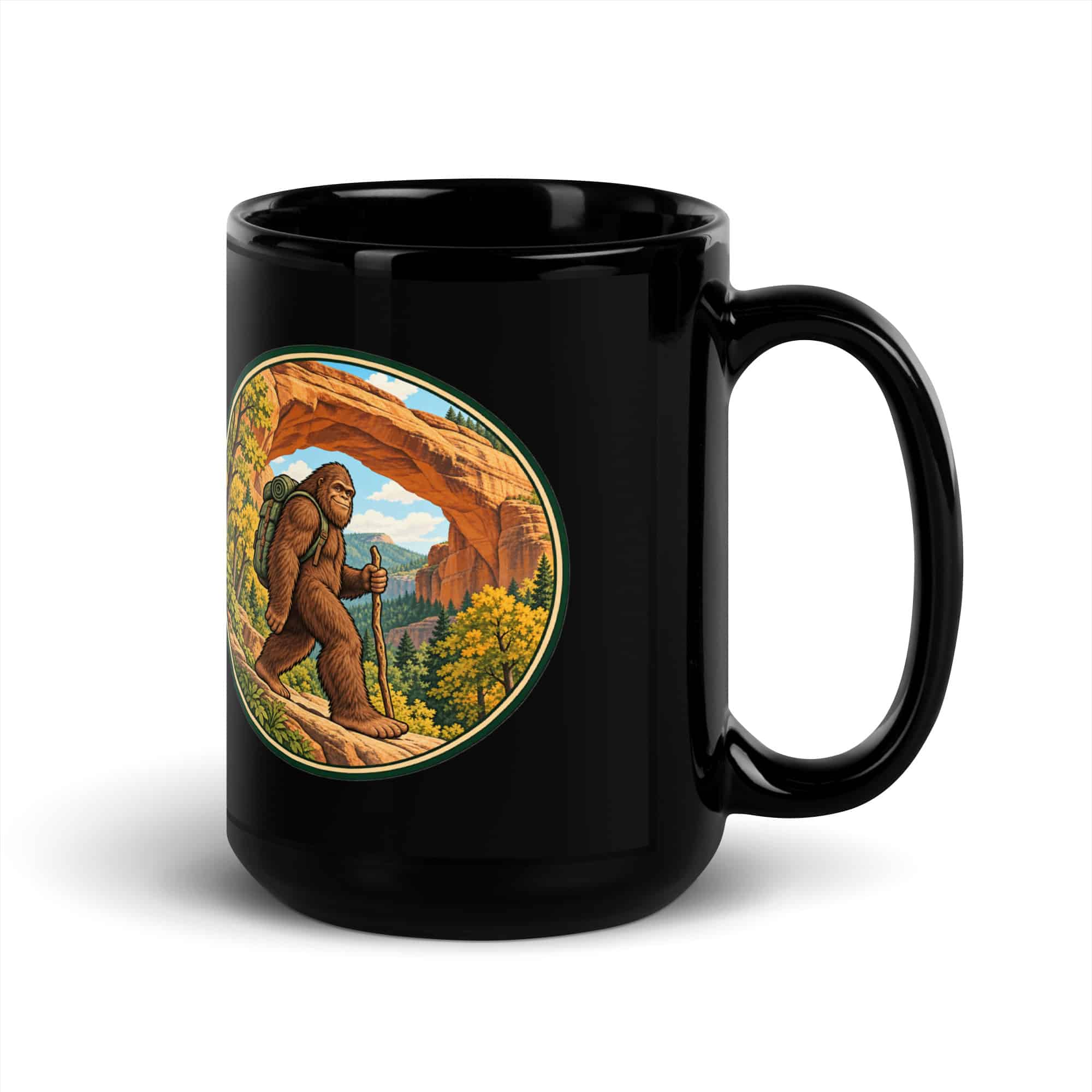 Gorge Arch Hiker Bigfoot Black Mug