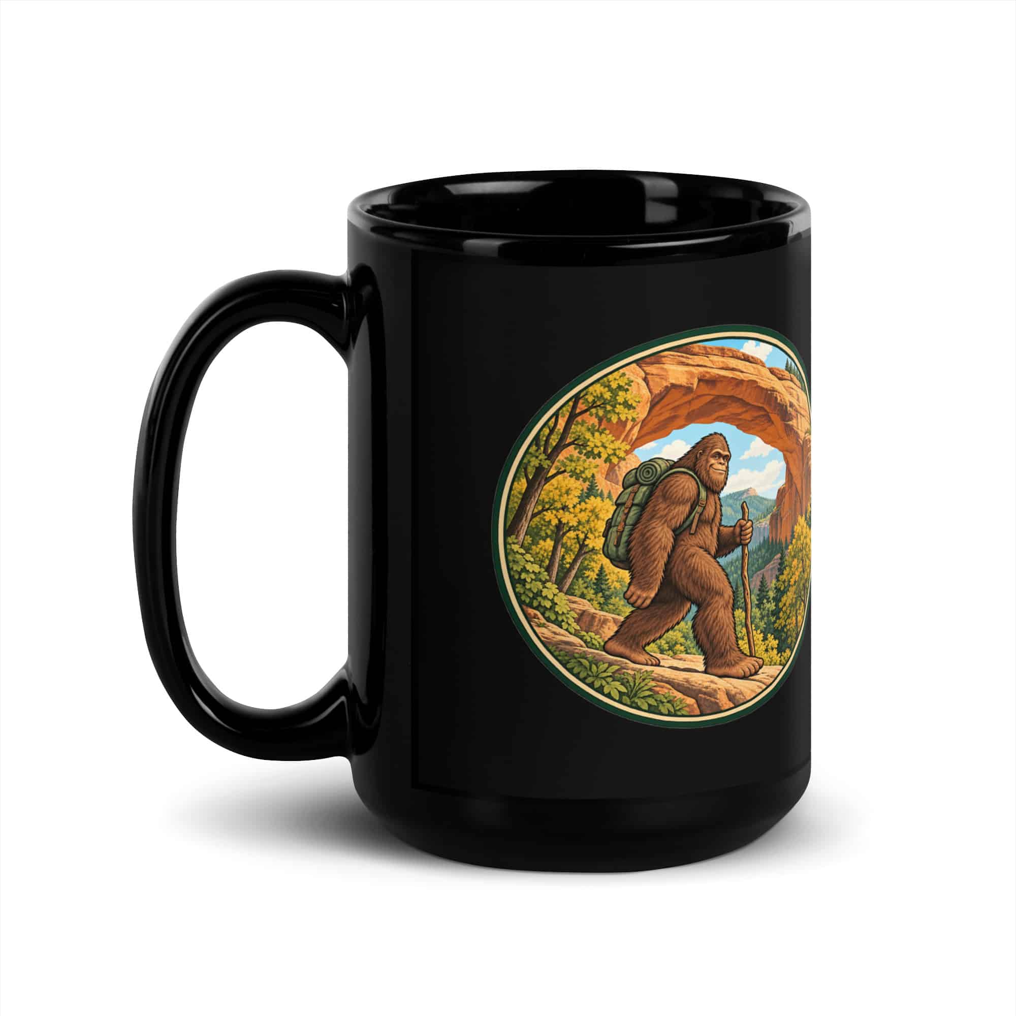 Gorge Arch Hiker Bigfoot Black Mug