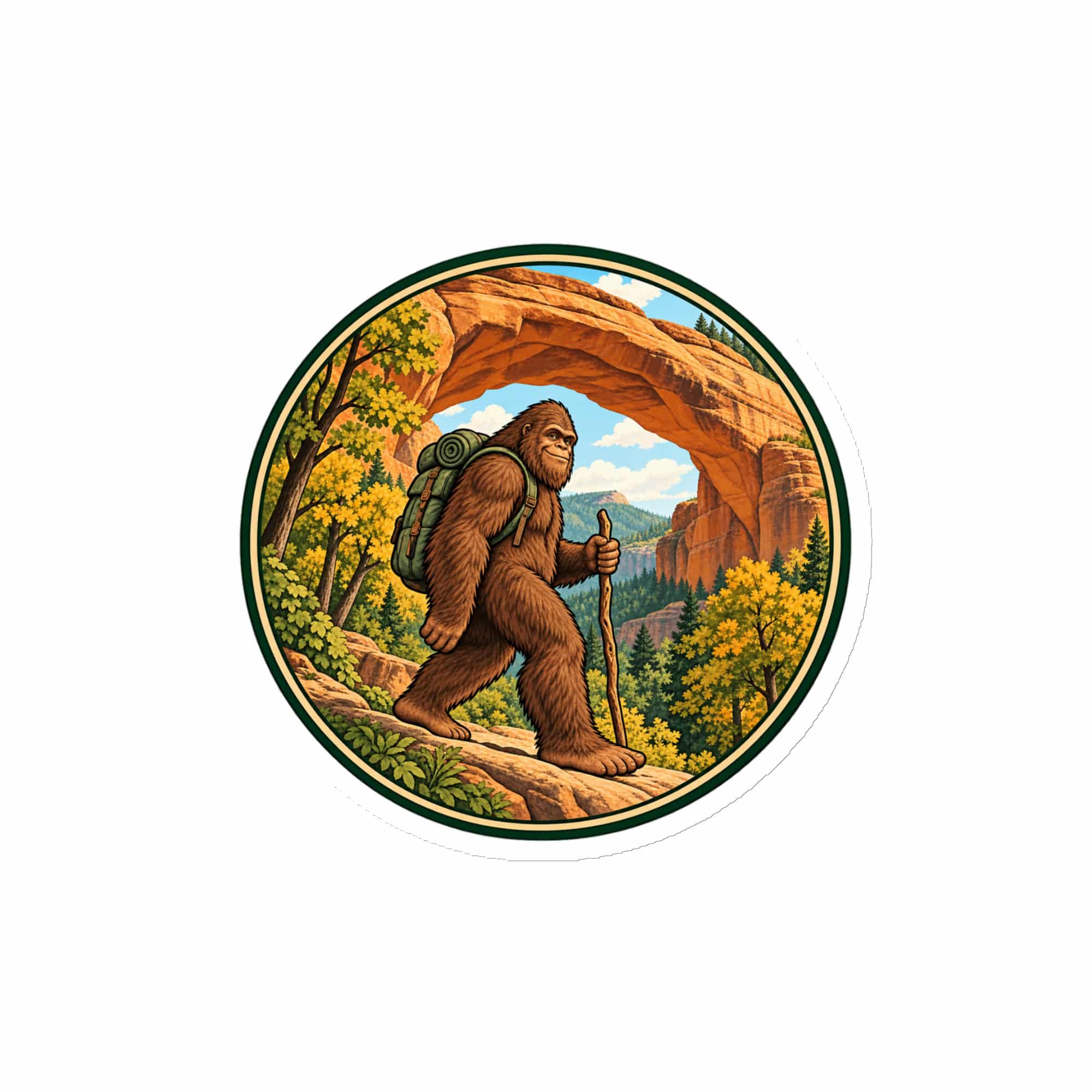 Bigfoot Sandstone Arch Hiker Die-Cut Magnet