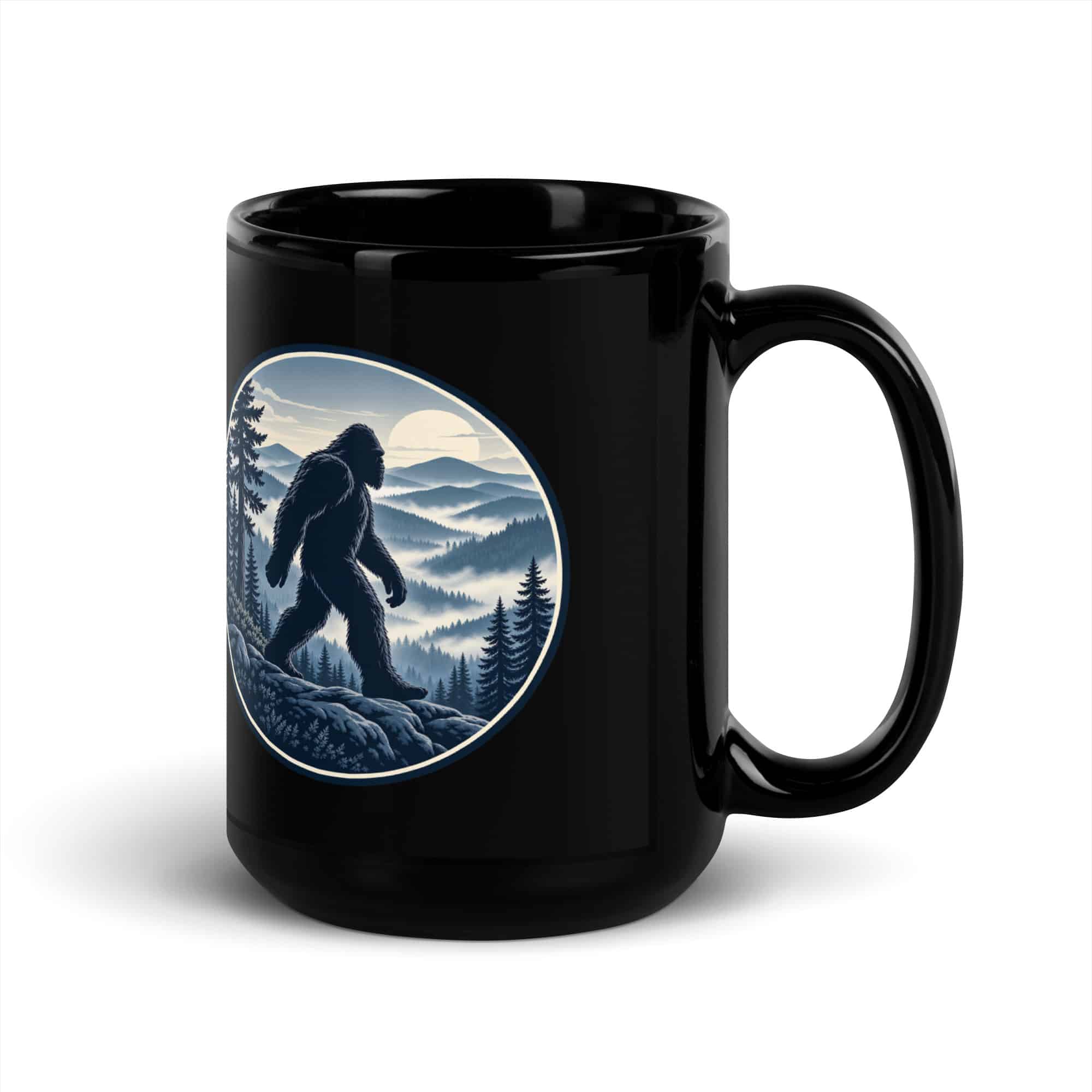 Smoky Ridge Wanderer Bigfoot Black Mug