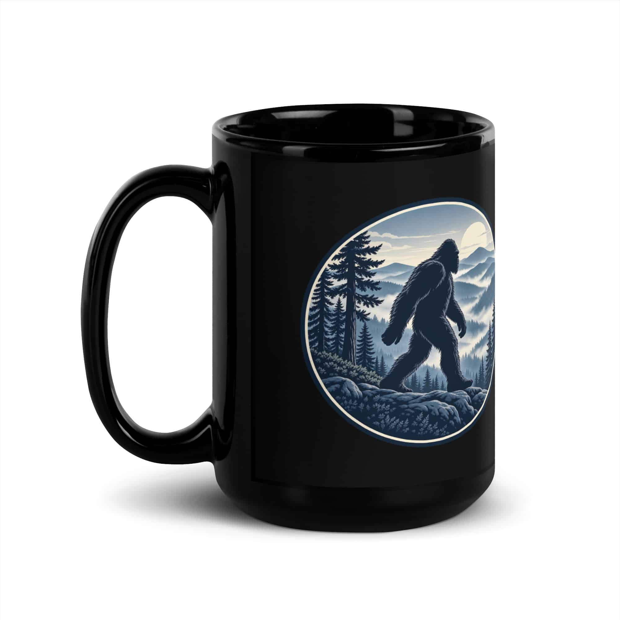 Smoky Ridge Wanderer Bigfoot Black Mug