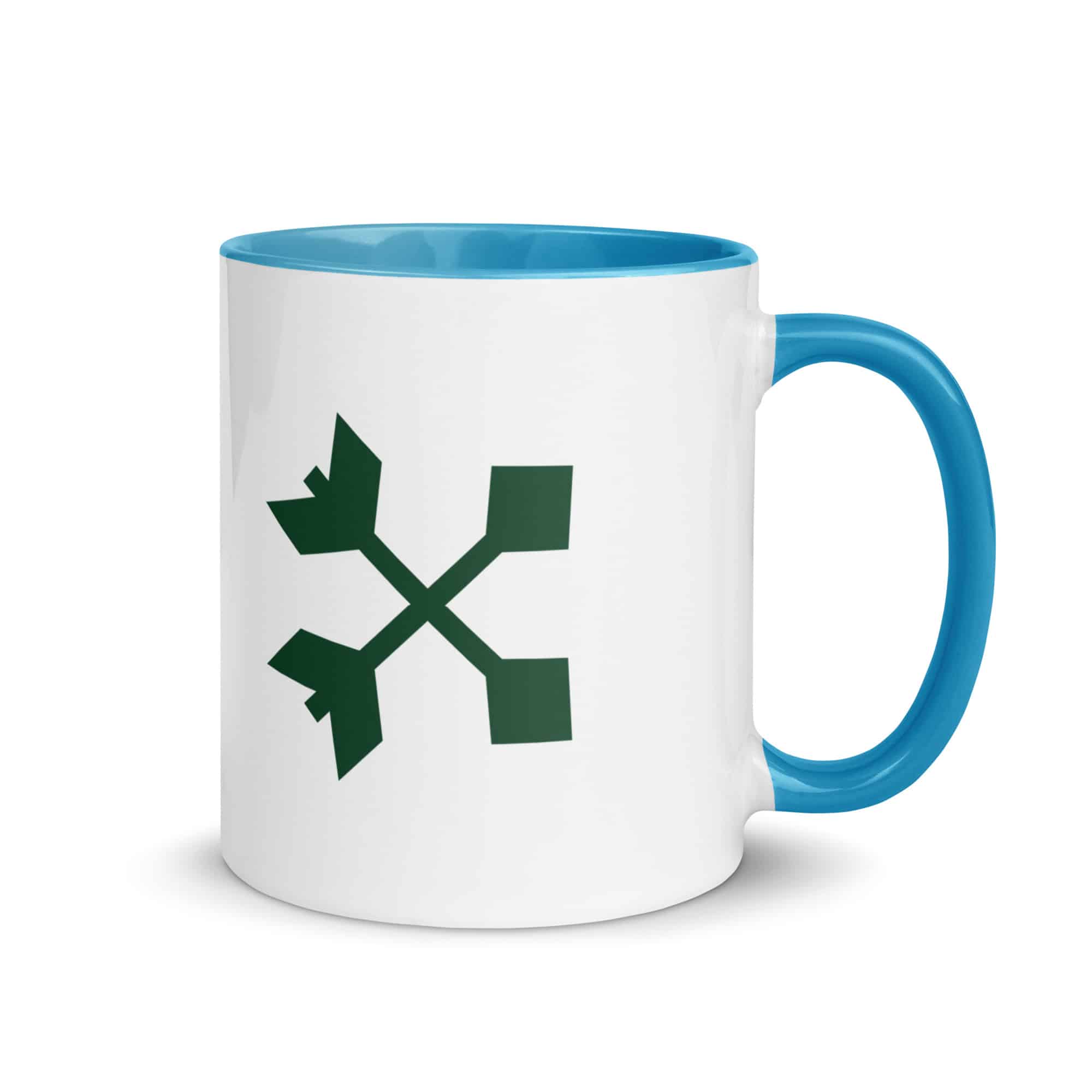 Forest Green Crossed Feather Arrows Color Inside Mug