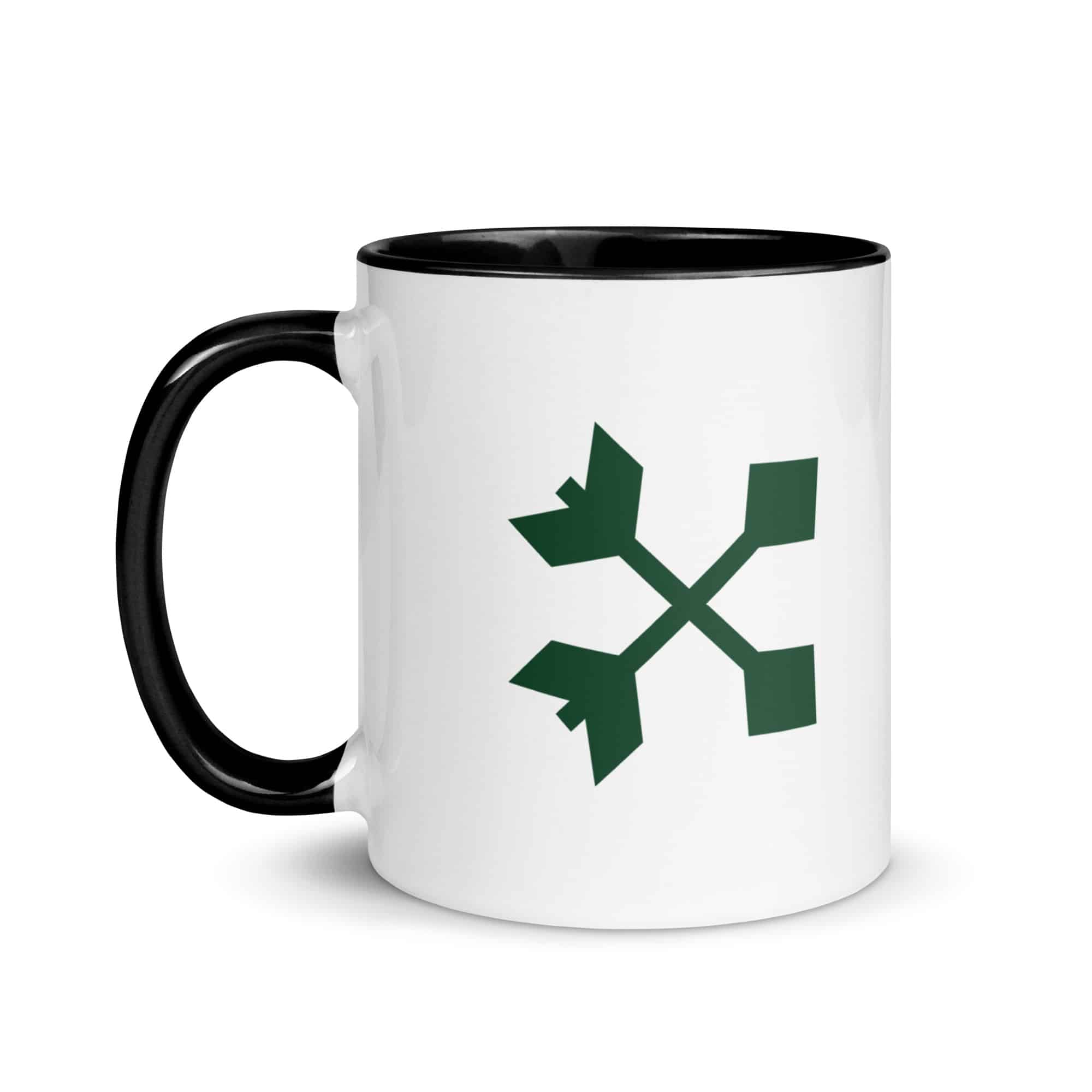 Forest Green Crossed Feather Arrows Color Inside Mug