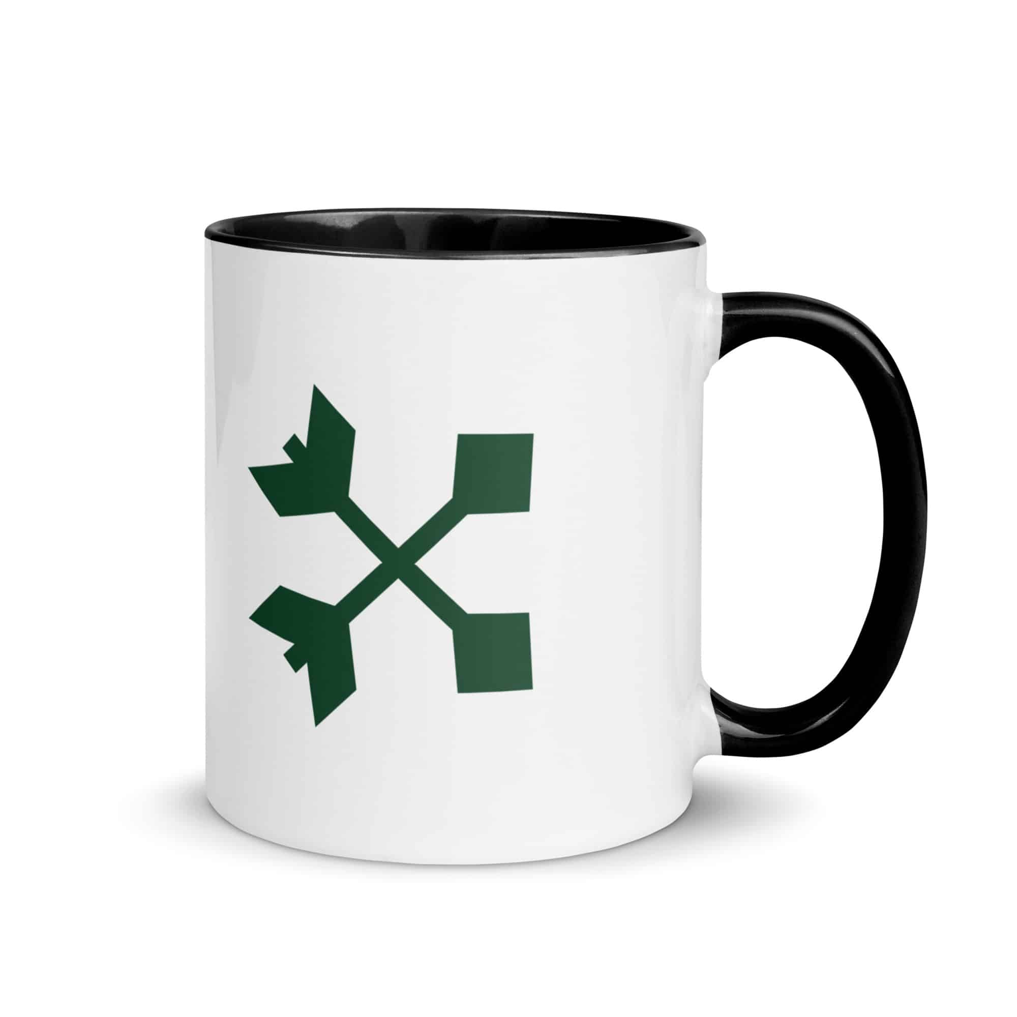 Forest Green Crossed Feather Arrows Color Inside Mug