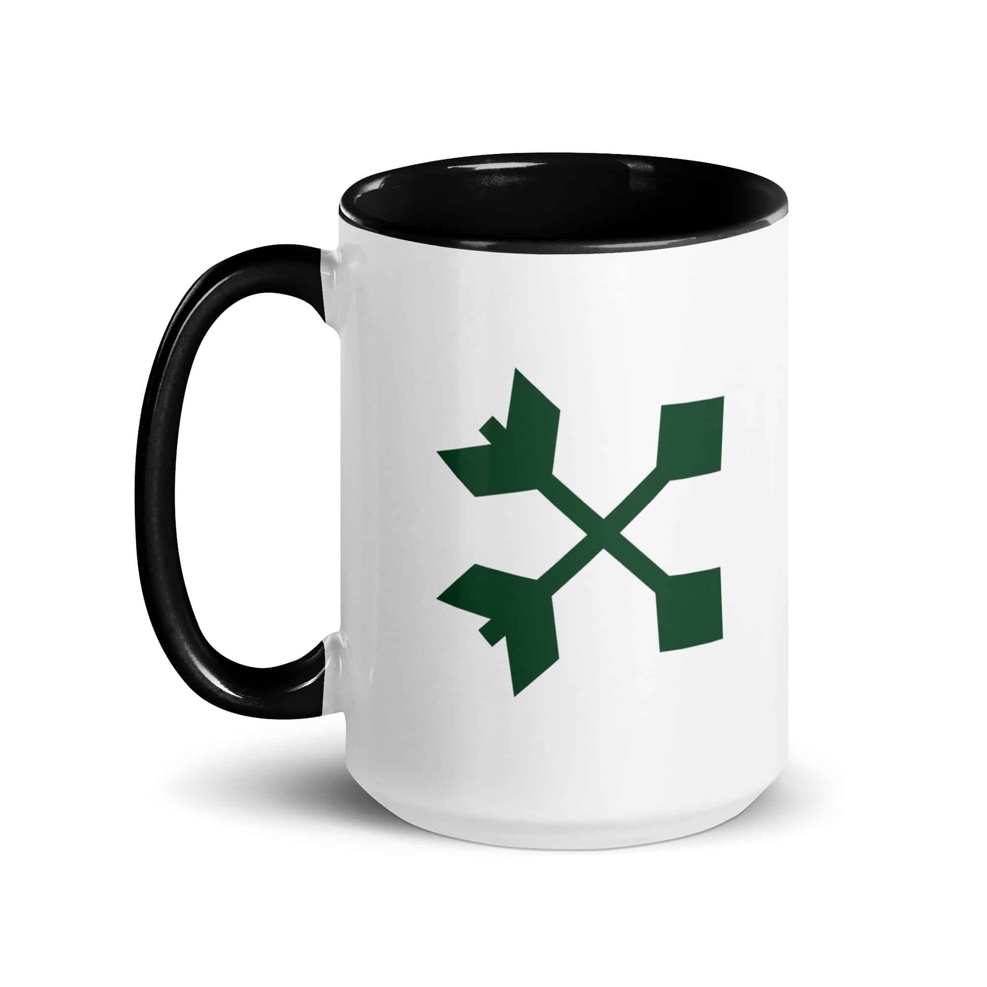 Forest Green Crossed Feather Arrows Color Inside Mug