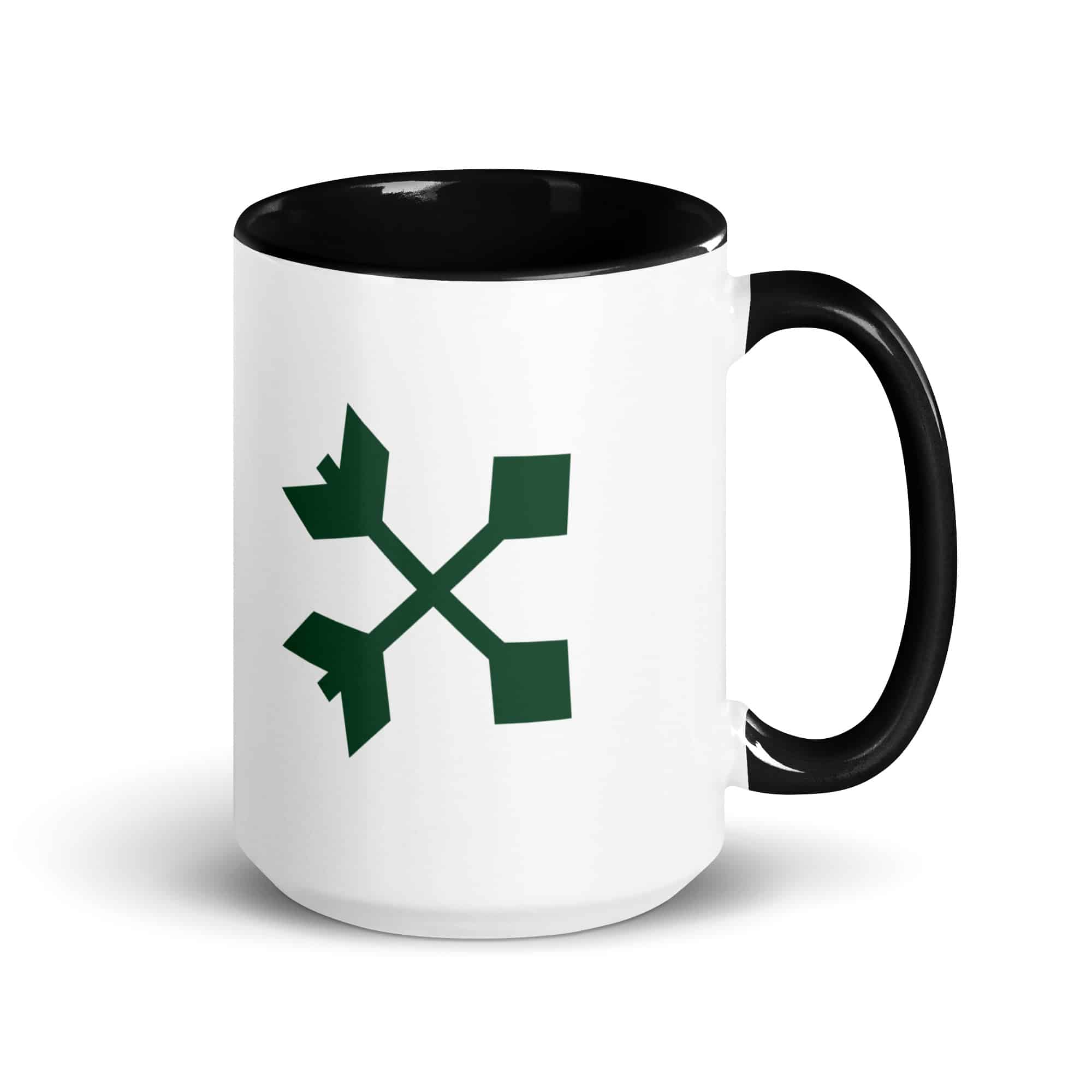 Forest Green Crossed Feather Arrows Color Inside Mug