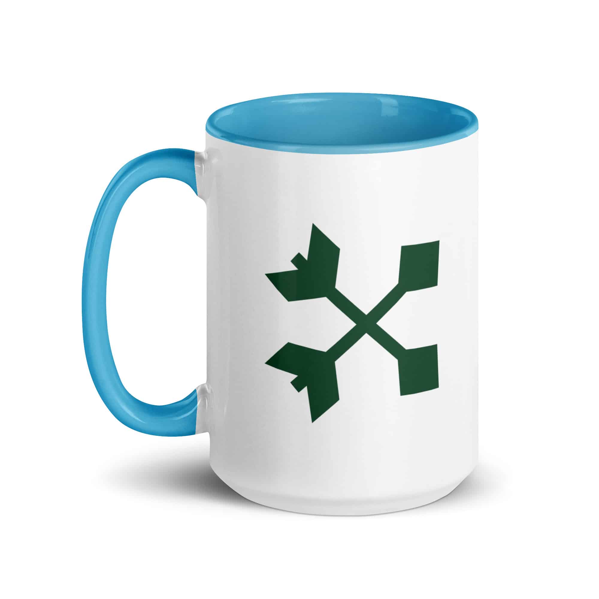 Forest Green Crossed Feather Arrows Color Inside Mug