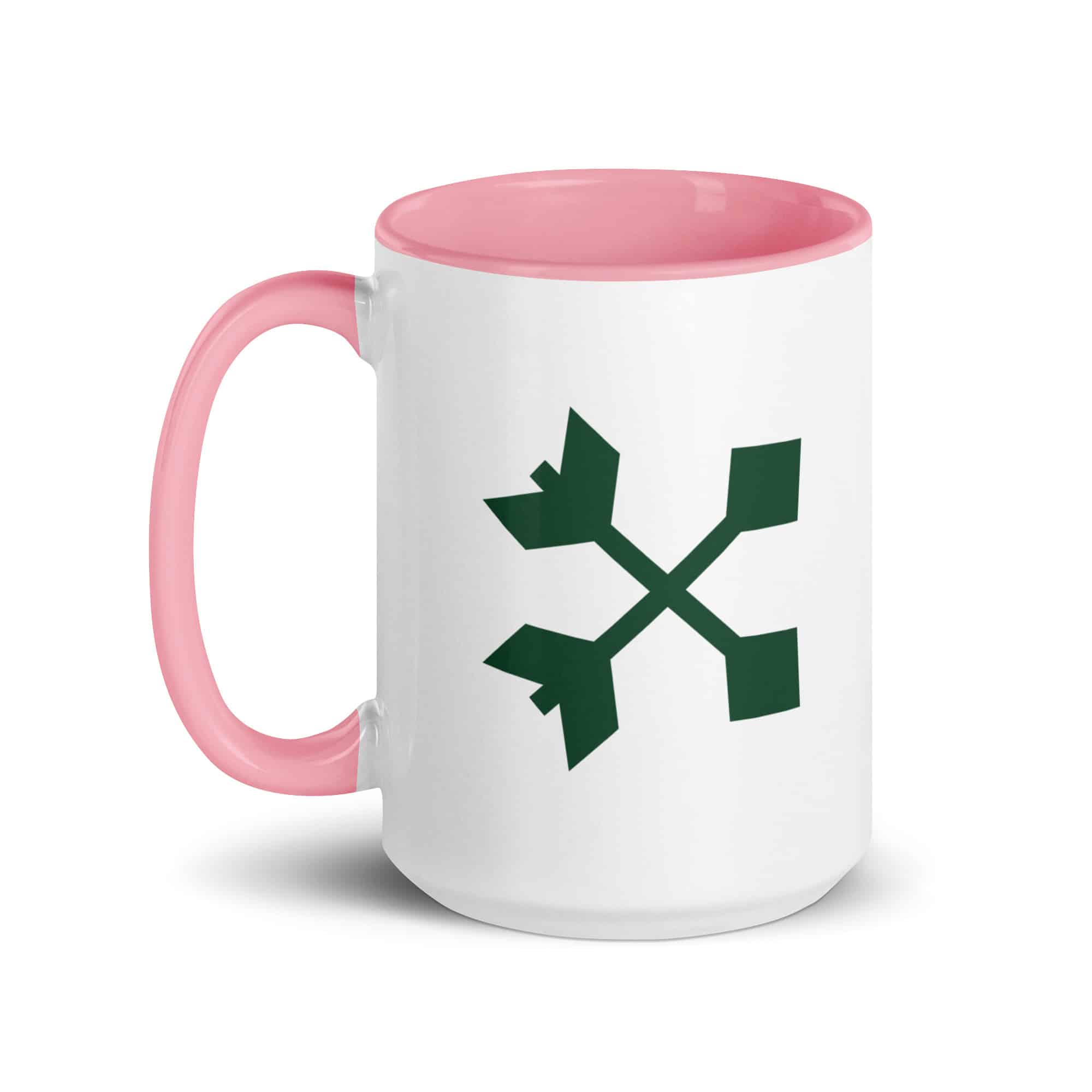 Forest Green Crossed Feather Arrows Color Inside Mug