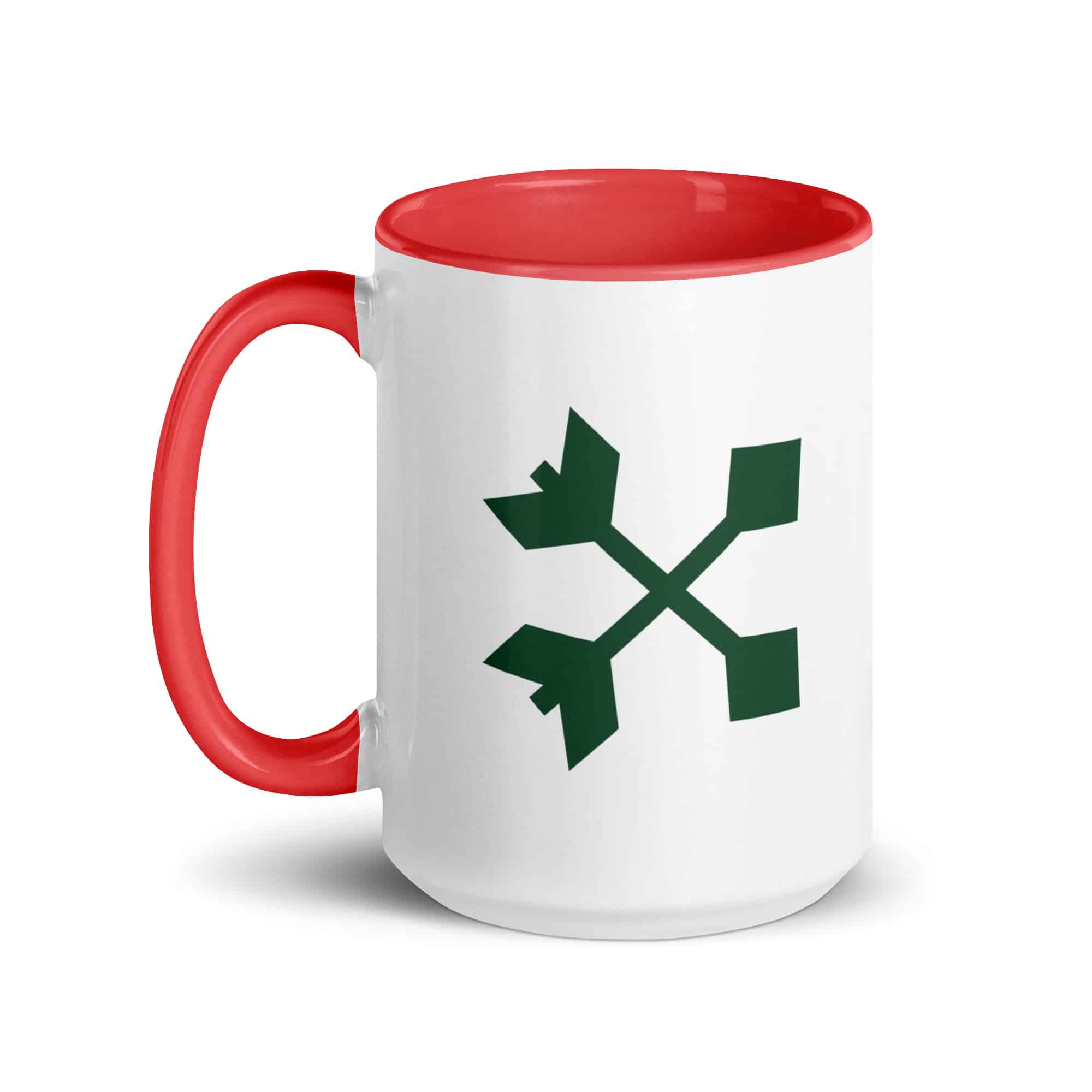Forest Green Crossed Feather Arrows Color Inside Mug