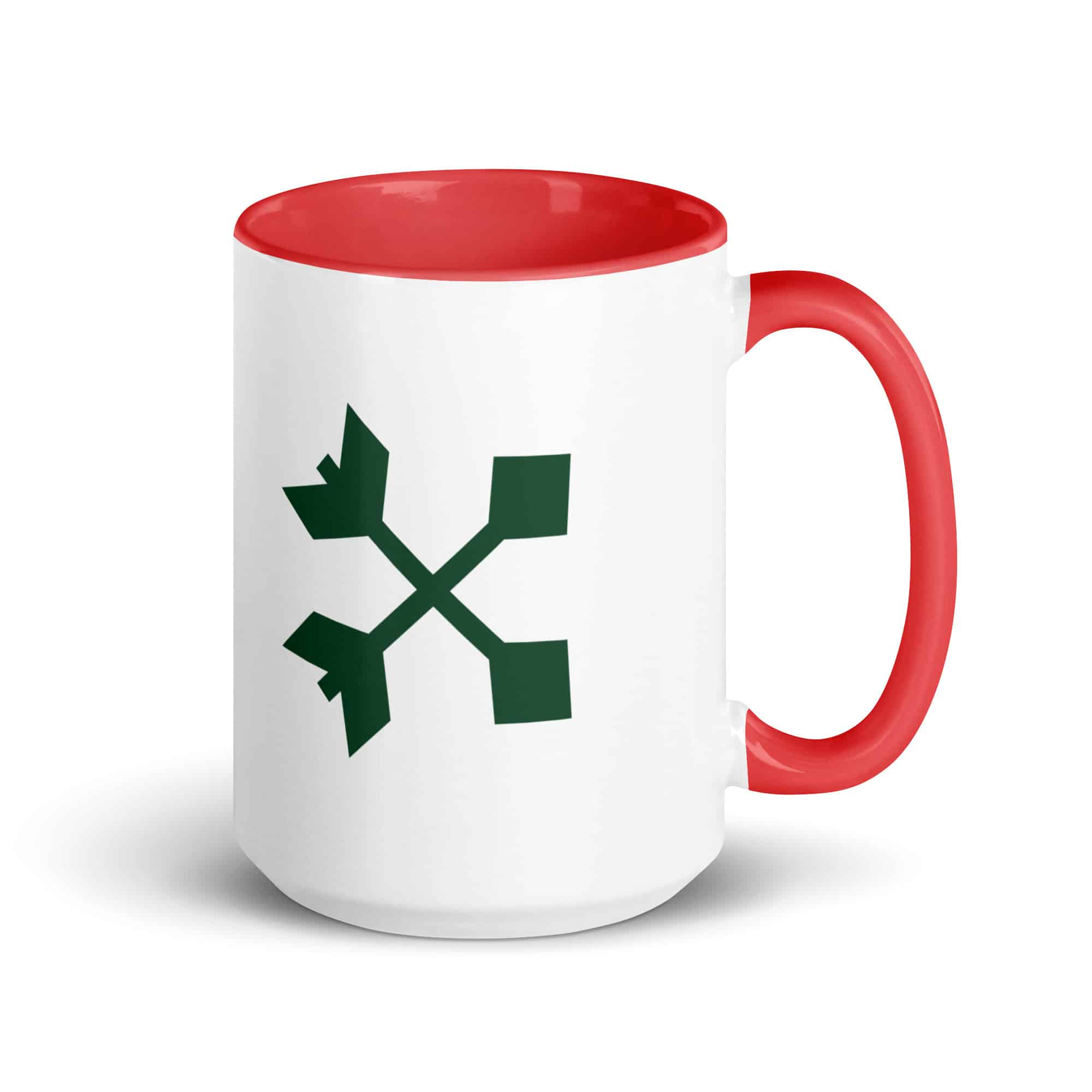 Forest Green Crossed Feather Arrows Color Inside Mug