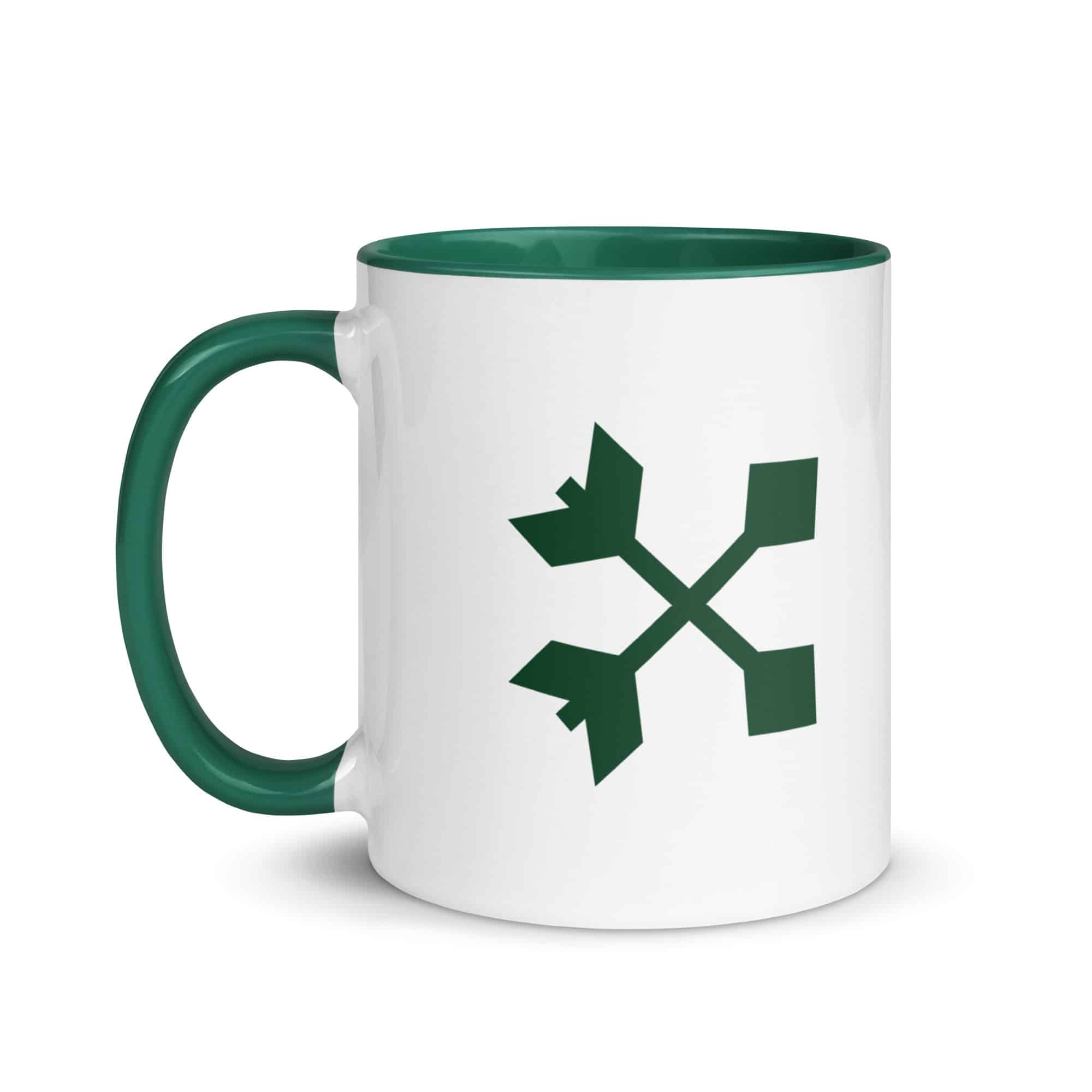 Forest Green Crossed Feather Arrows Color Inside Mug