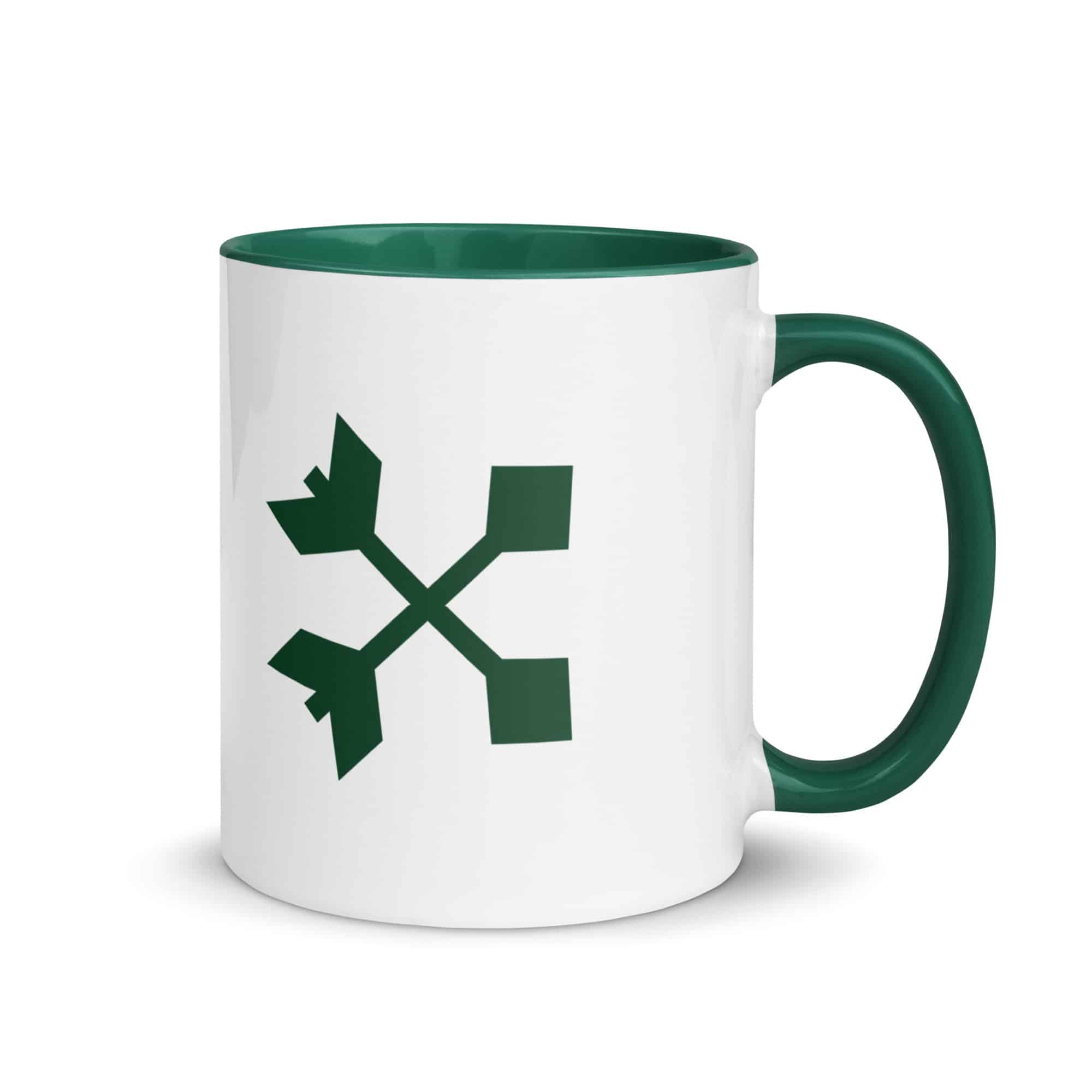 Forest Green Crossed Feather Arrows Color Inside Mug